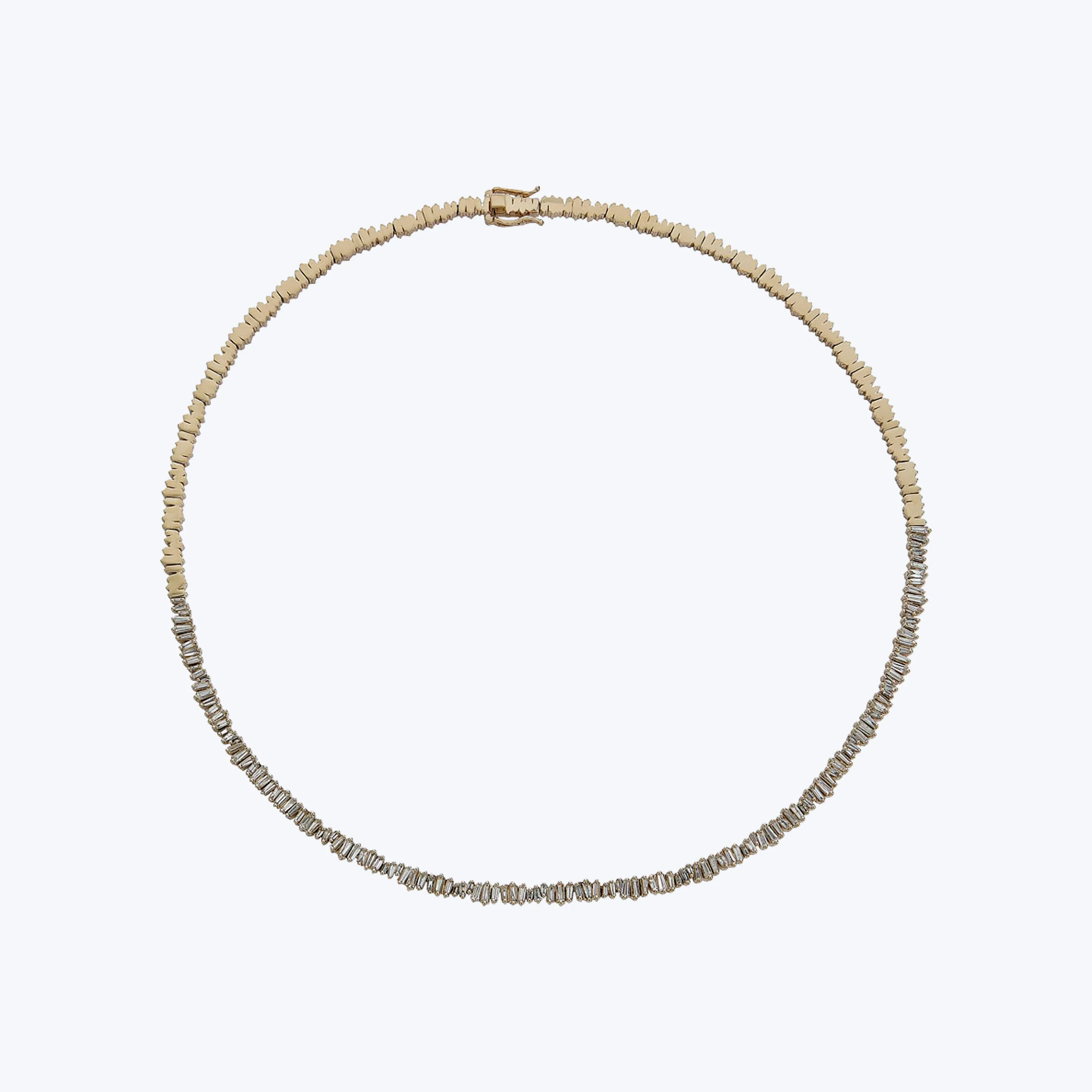 14K Yellow Gold "Broken Glass" Baguette Diamond Line Necklace