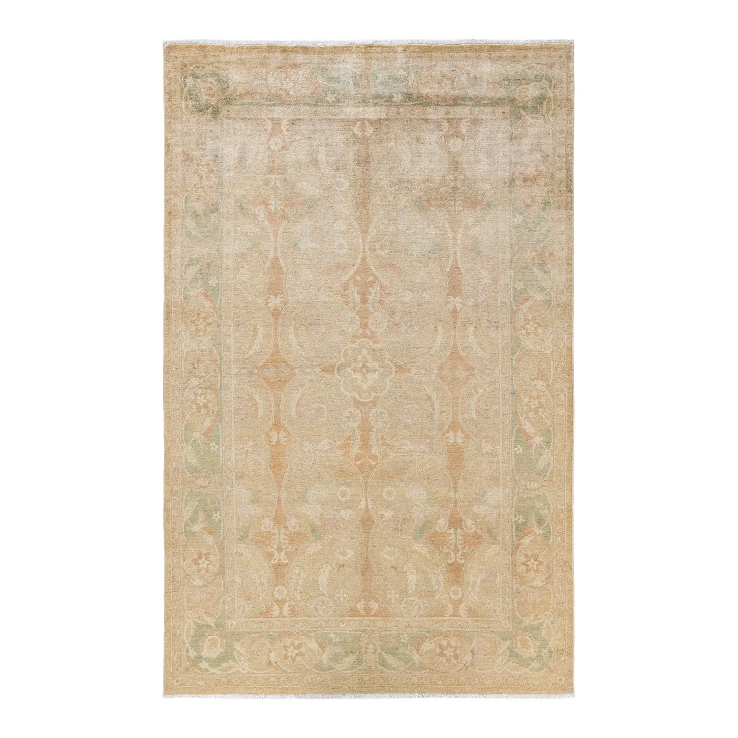 Beige Transitional Wool Rug - 6' x 9'1"