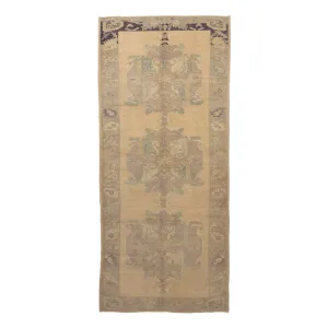 Beige Vintage Traditional Anatolian Wool Rug - 5'1" x 12'3"
