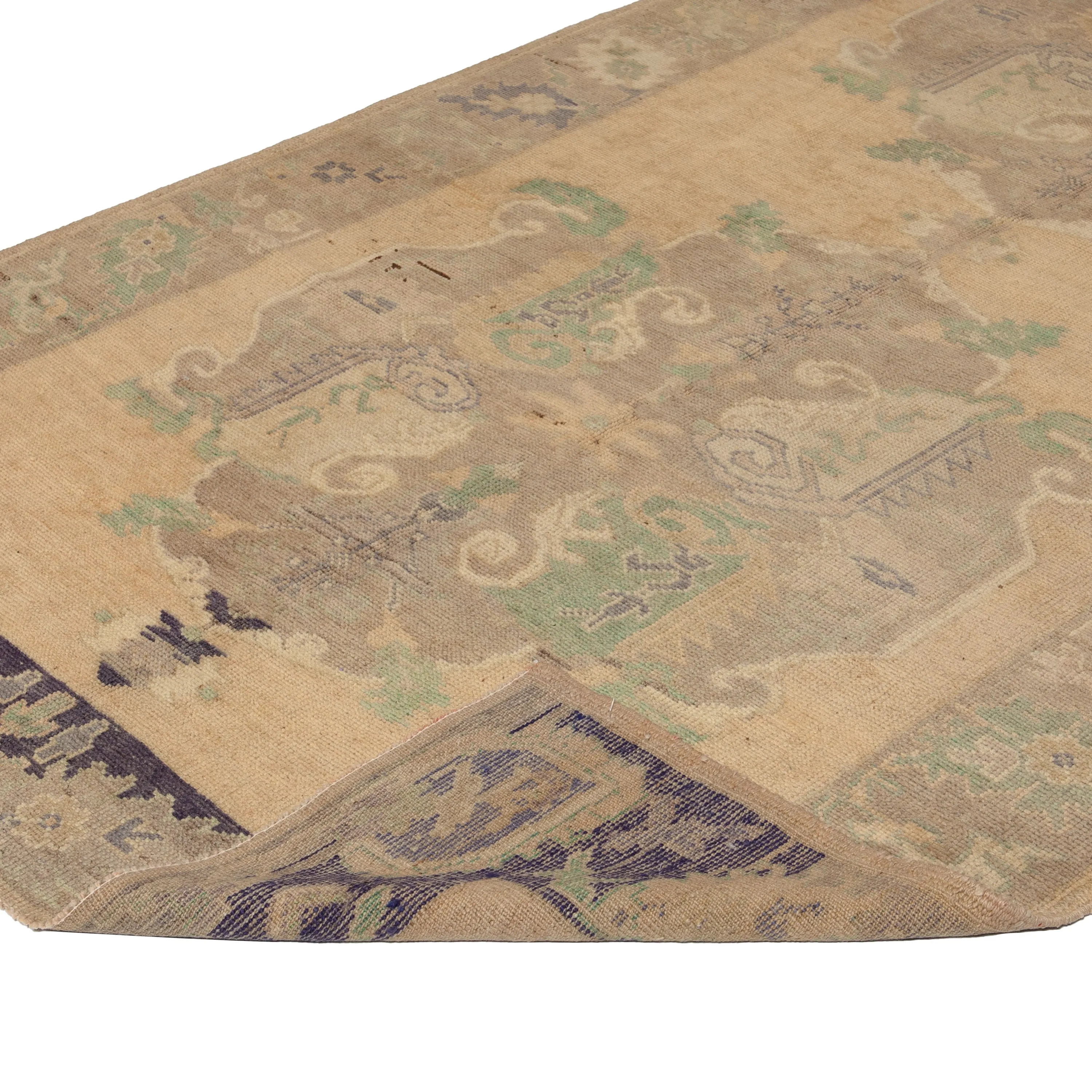 Beige Vintage Traditional Anatolian Wool Rug - 5'1" x 12'3"