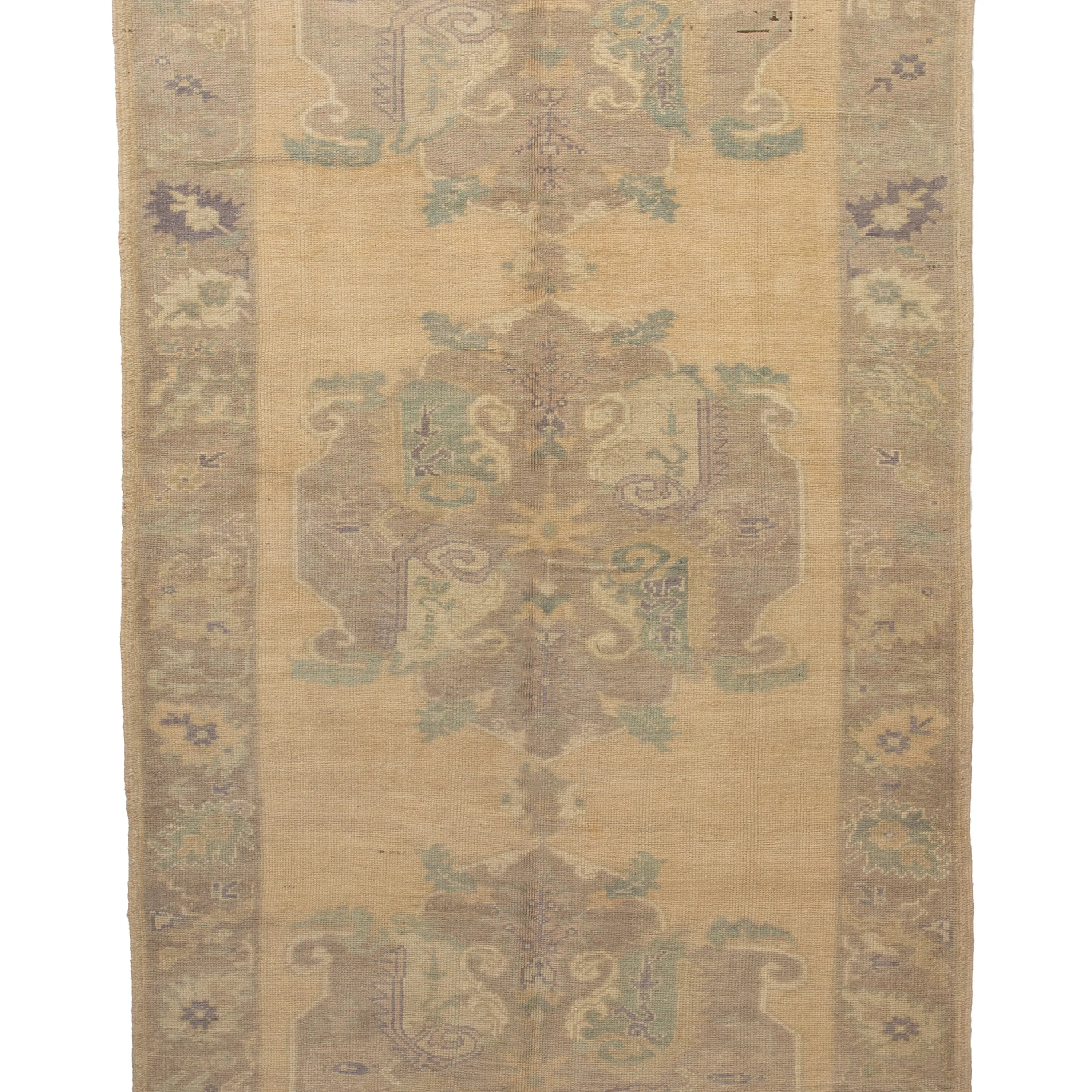 Beige Vintage Traditional Anatolian Wool Rug - 5'1" x 12'3"