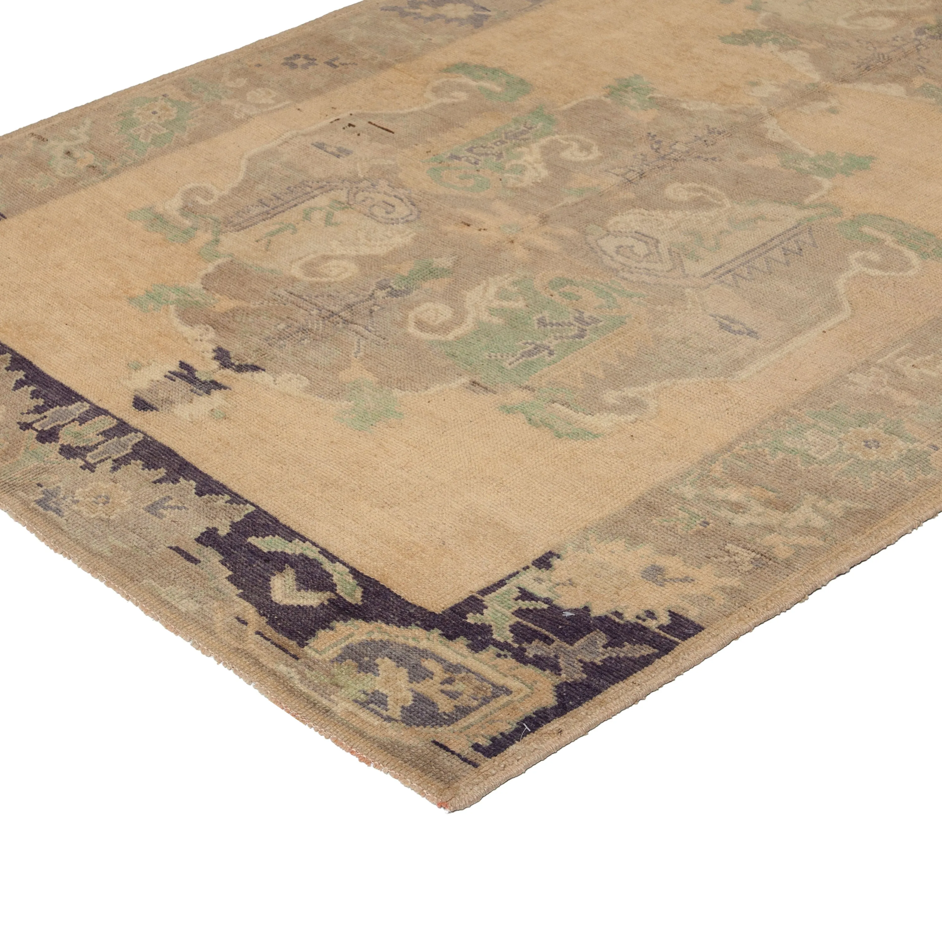 Beige Vintage Traditional Anatolian Wool Rug - 5'1" x 12'3"