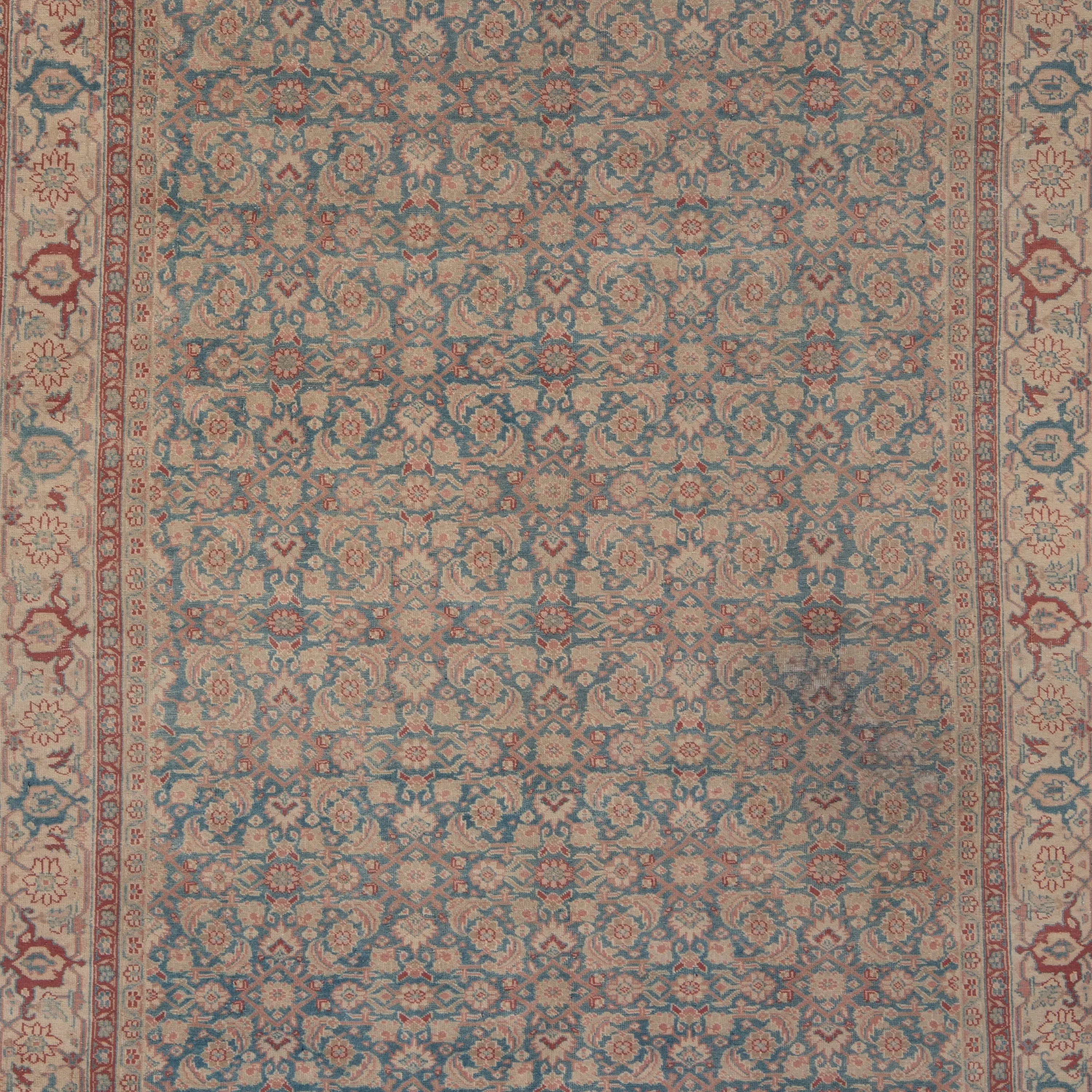 Blue & Red Vintage Tabriz Wool Rug - 6'8" x 11'3"