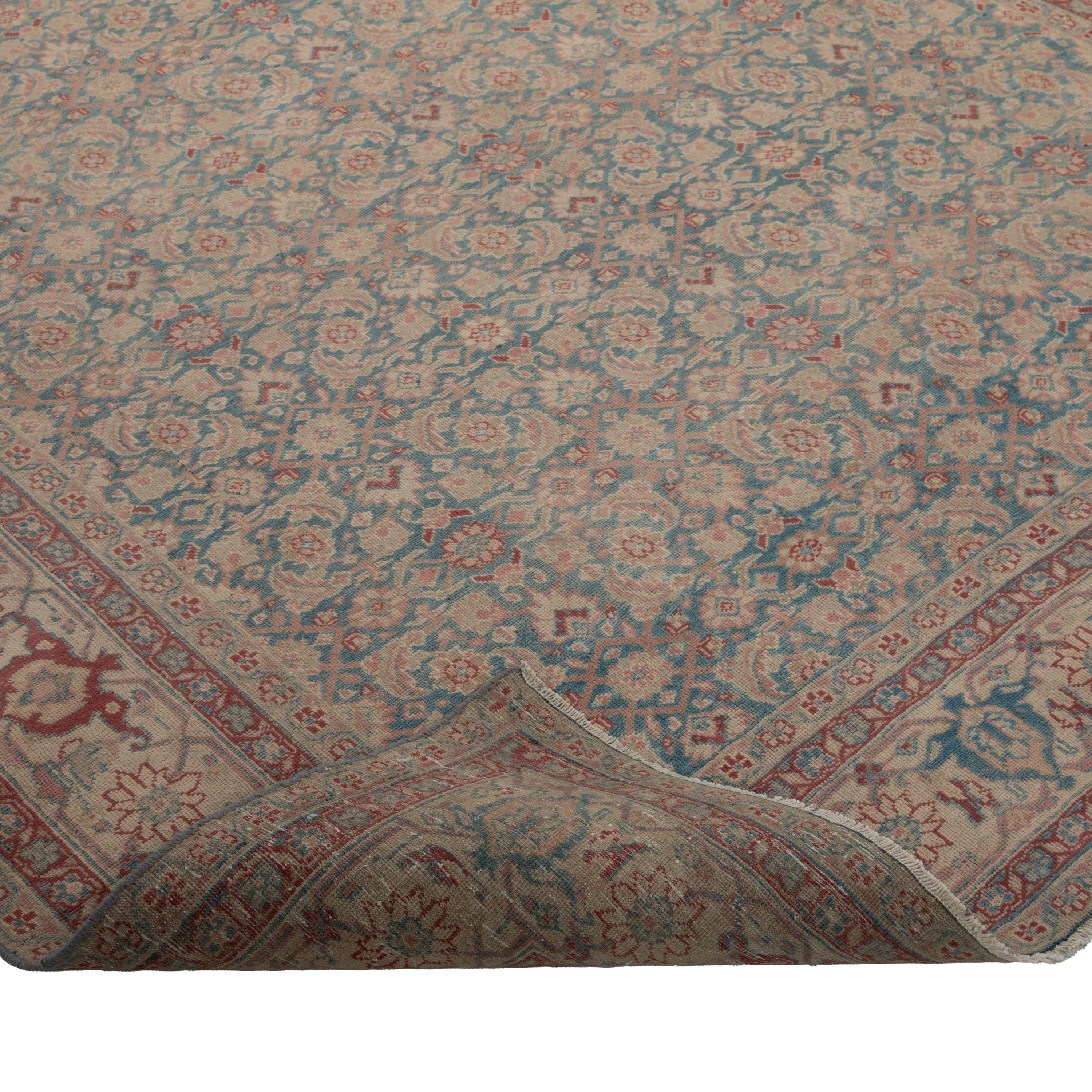 Blue & Red Vintage Tabriz Wool Rug - 6'8" x 11'3"