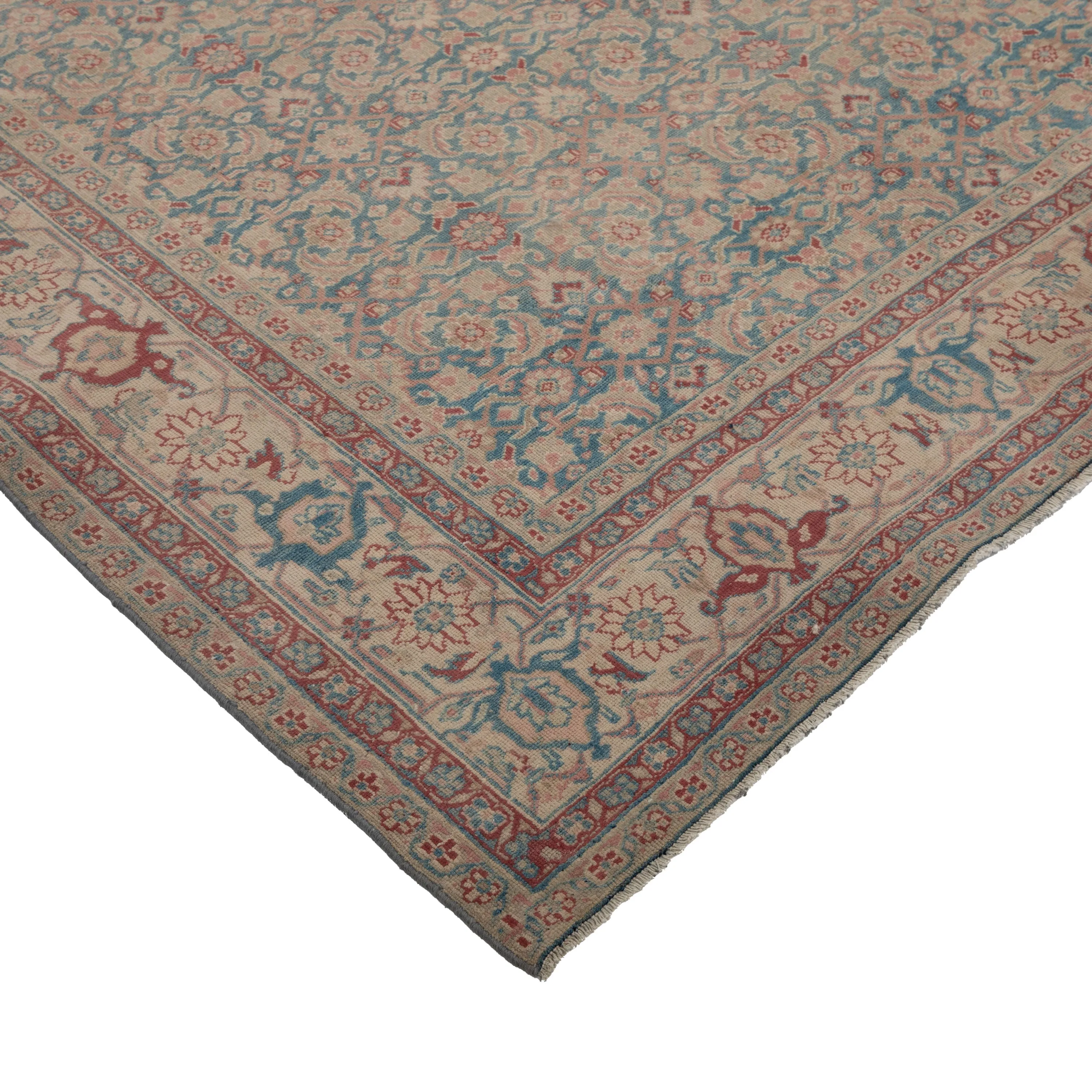 Blue & Red Vintage Tabriz Wool Rug - 6'8" x 11'3"