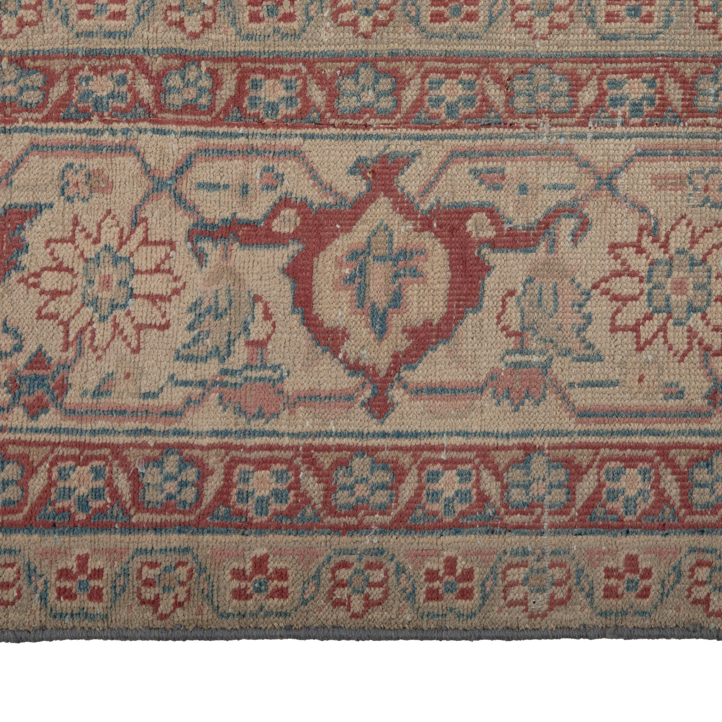 Blue & Red Vintage Tabriz Wool Rug - 6'8" x 11'3"