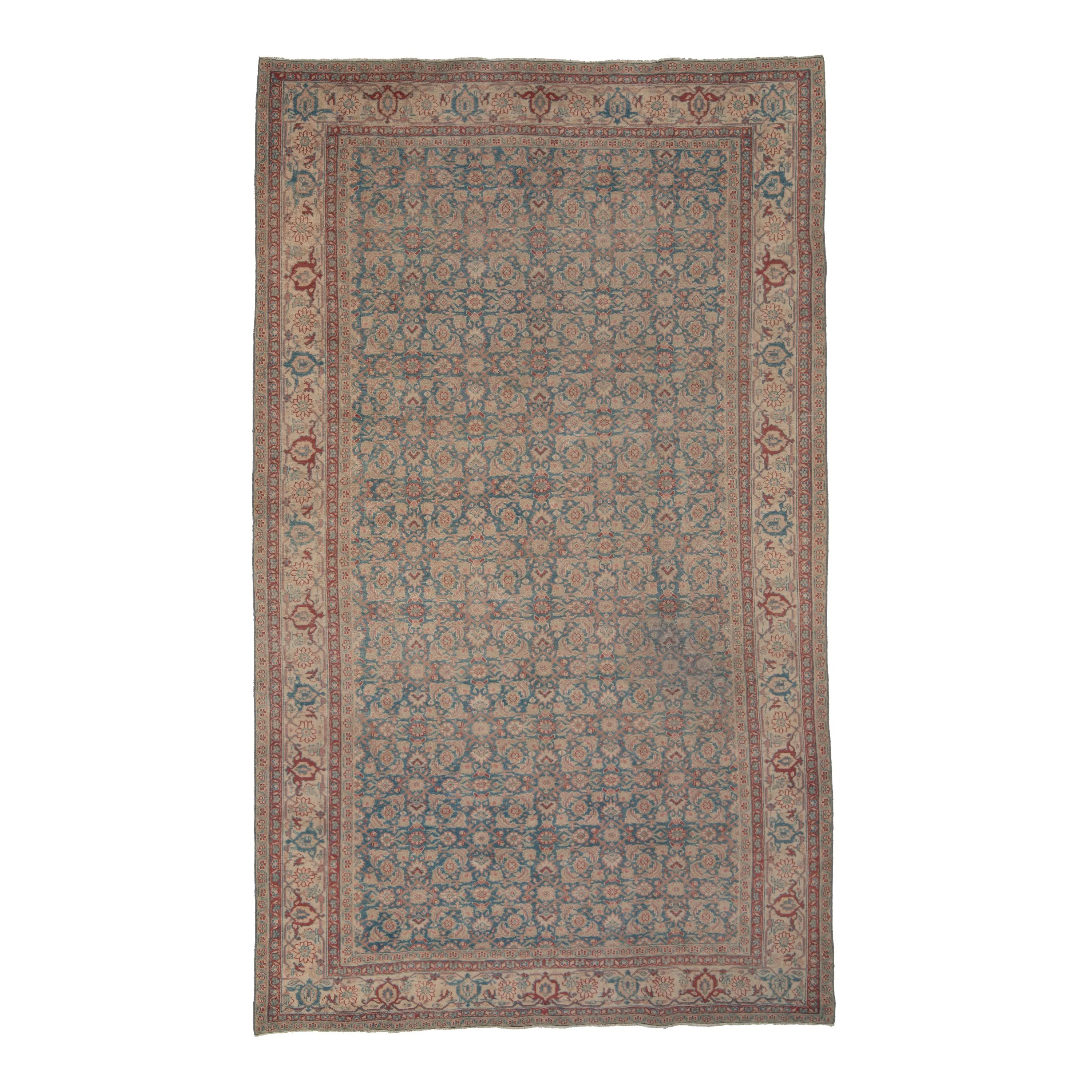 Blue & Red Vintage Tabriz Wool Rug - 6'8" x 11'3"