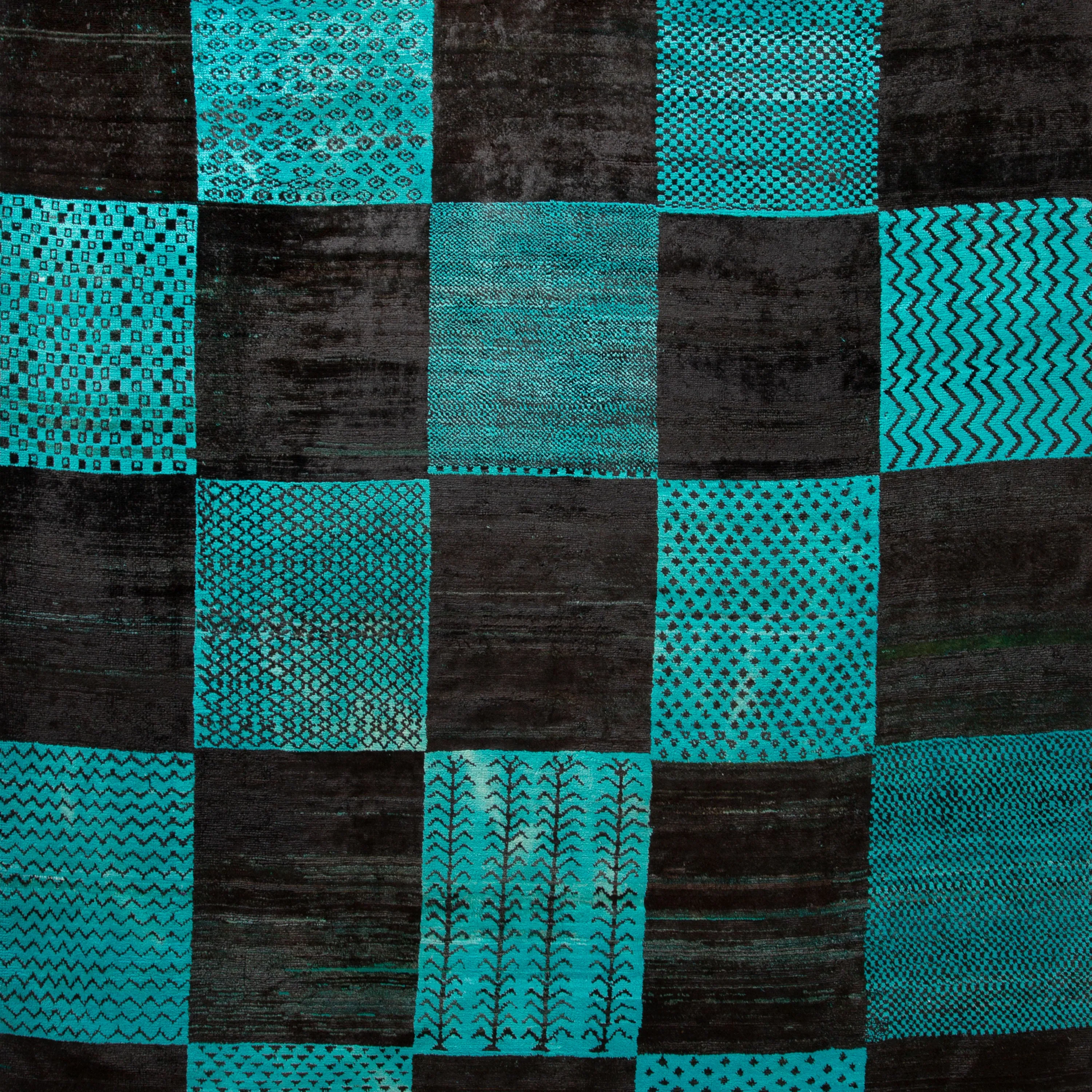 Blue Vintage Patchwork Wool Rug - 10'4" x 14'2"