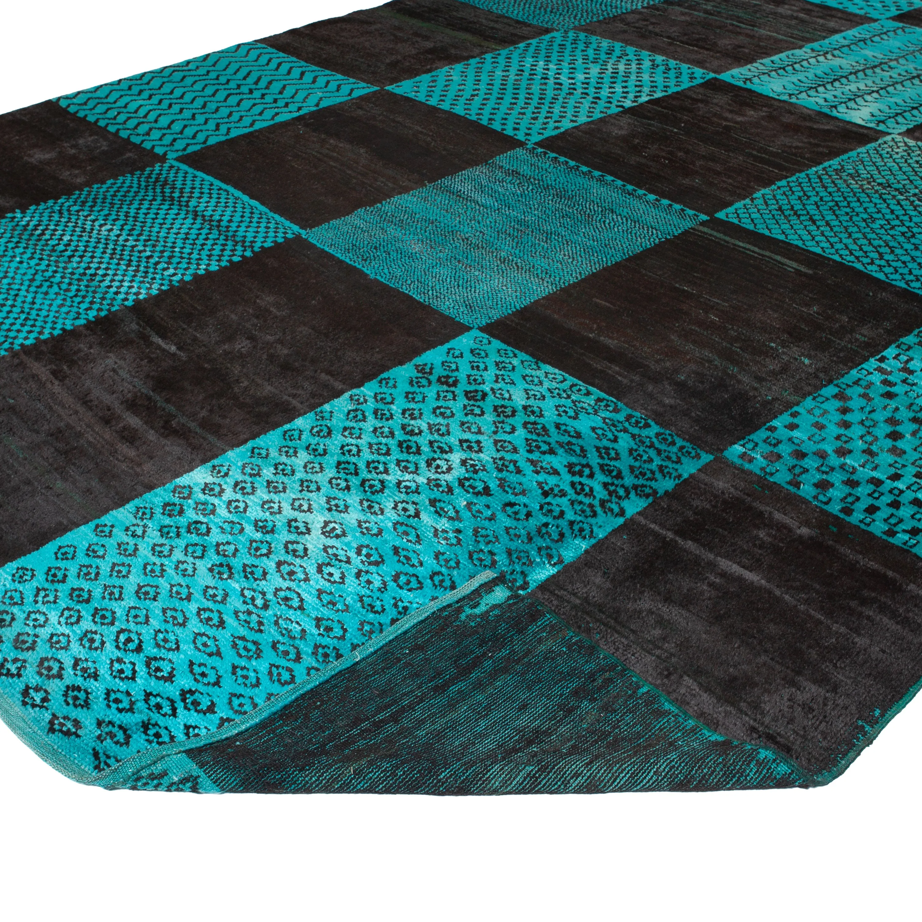 Blue Vintage Patchwork Wool Rug - 10'4" x 14'2"