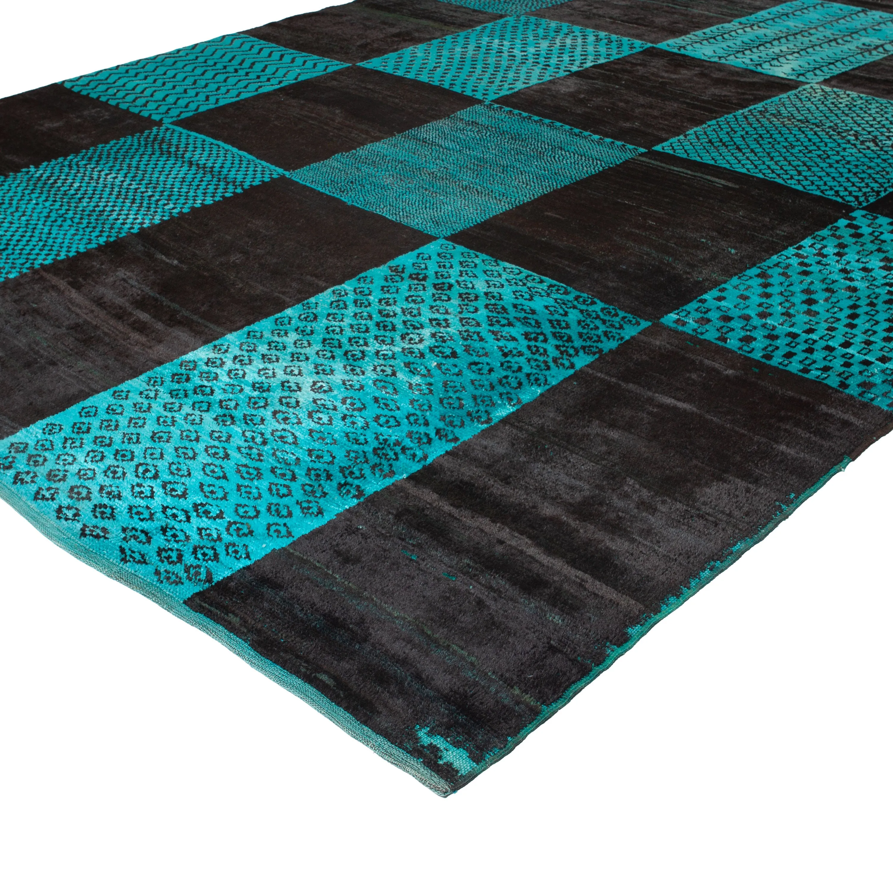 Blue Vintage Patchwork Wool Rug - 10'4" x 14'2"