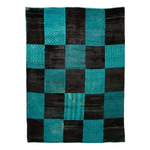 Blue Vintage Patchwork Wool Rug - 10'4" x 14'2"