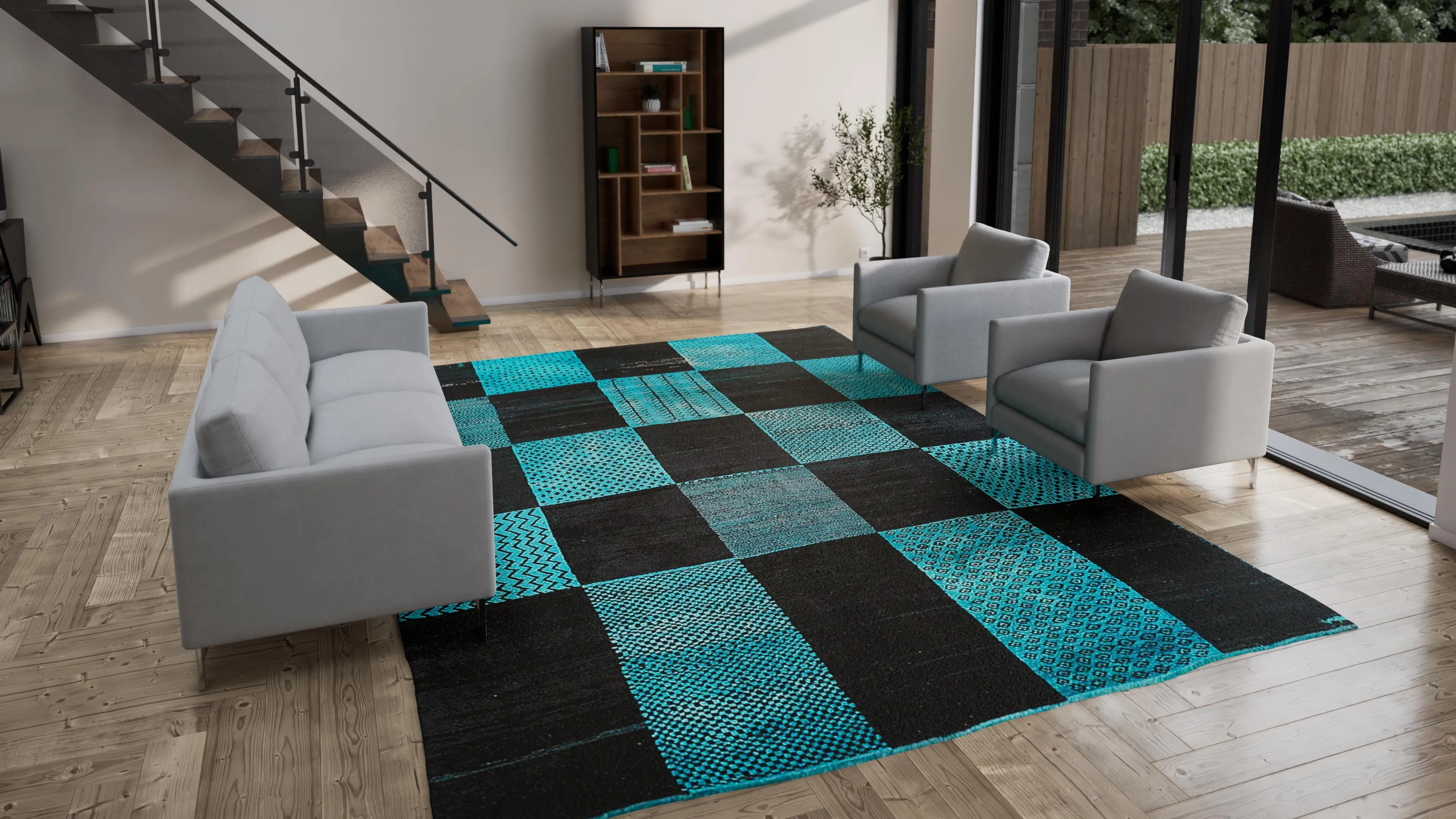 Blue Vintage Patchwork Wool Rug - 10'4" x 14'2"