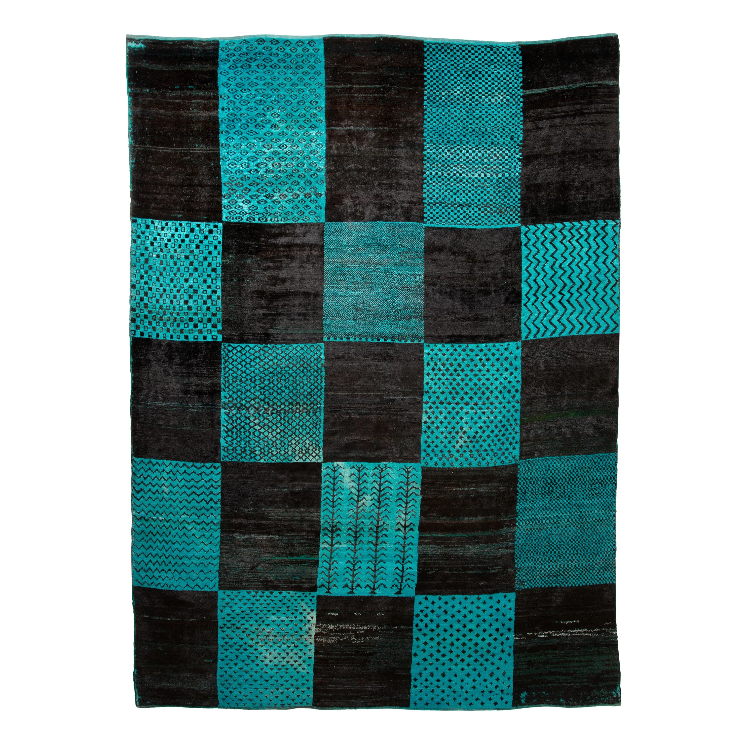 Blue Vintage Patchwork Wool Rug - 10'4" x 14'2"