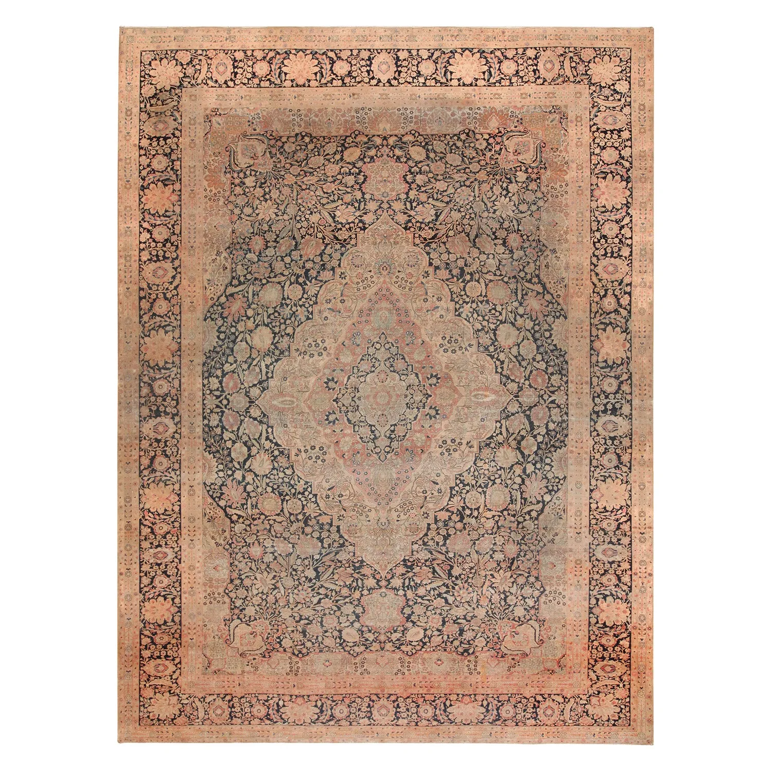 Brown Antique Persian Mohtashem Kashan Rug - 12' x 16'6"