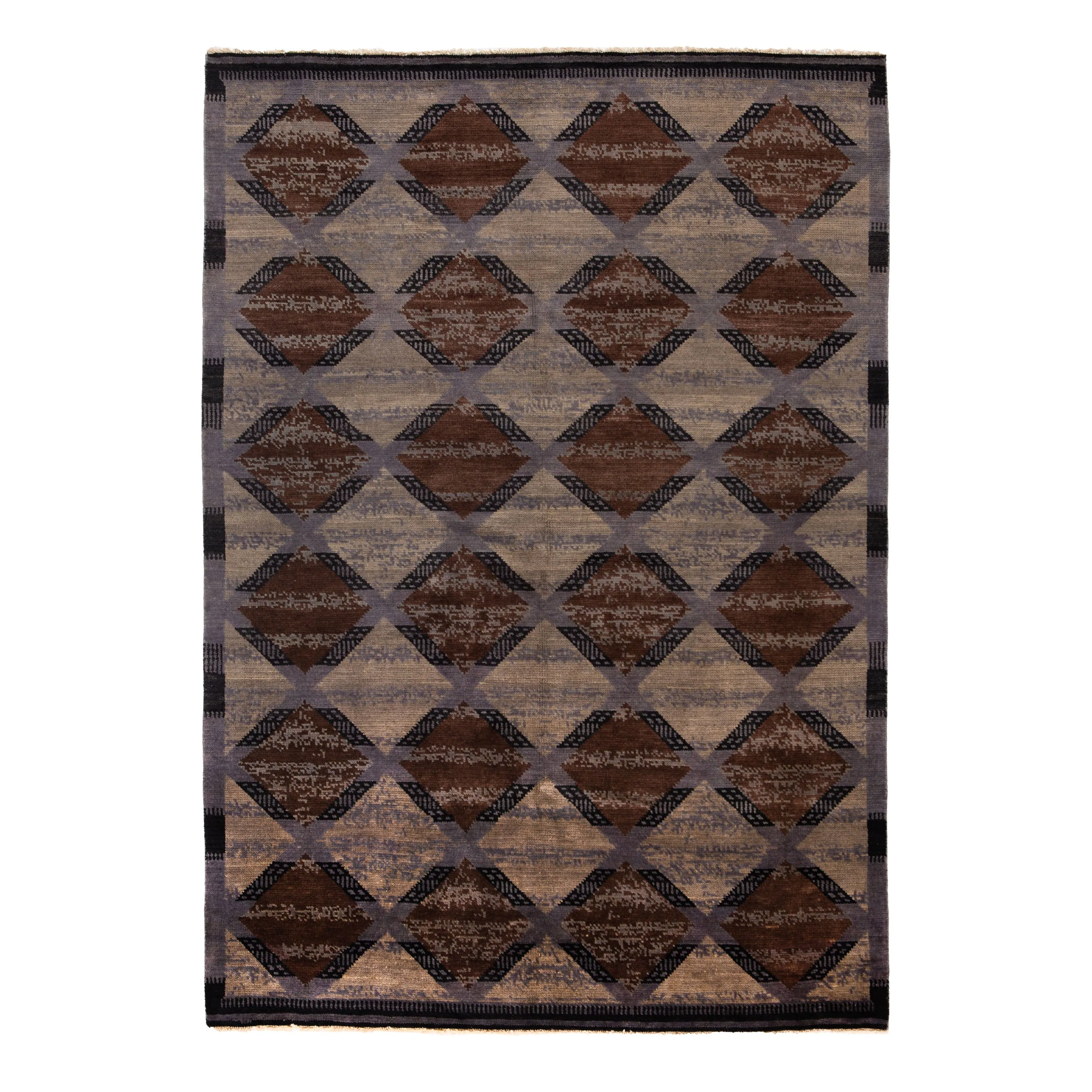 Brown Modern Wool Rug - 6'4" x 9'4"