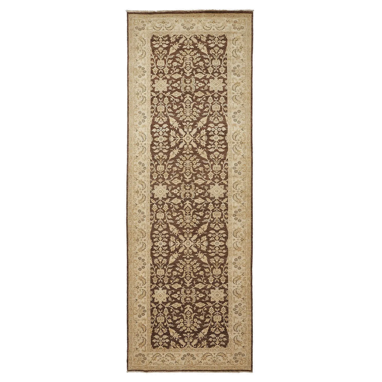 Brown Traditional Wool Runner - 6'1" x 17'9"