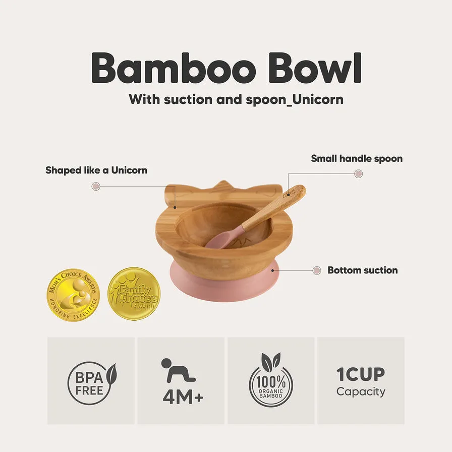 Citron Bamboo Suction Bowl with Spoon - Unicorn