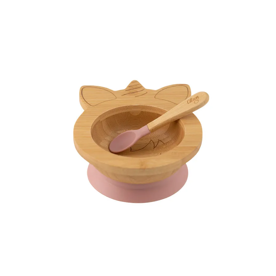 Citron Bamboo Suction Bowl with Spoon - Unicorn