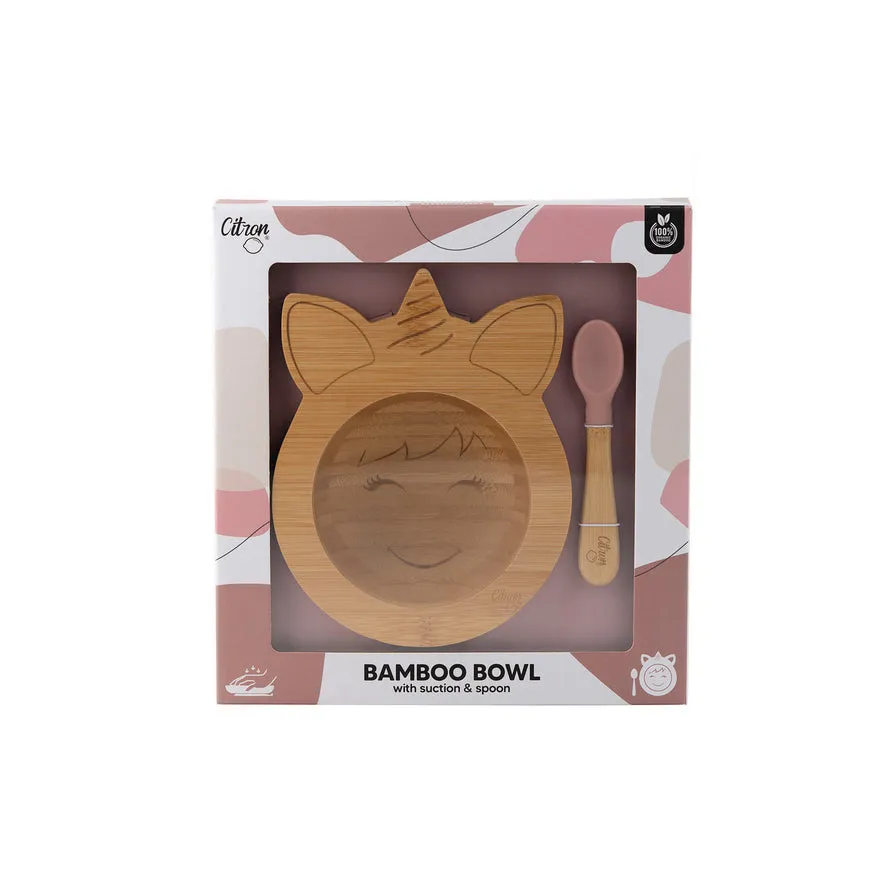Citron Bamboo Suction Bowl with Spoon - Unicorn