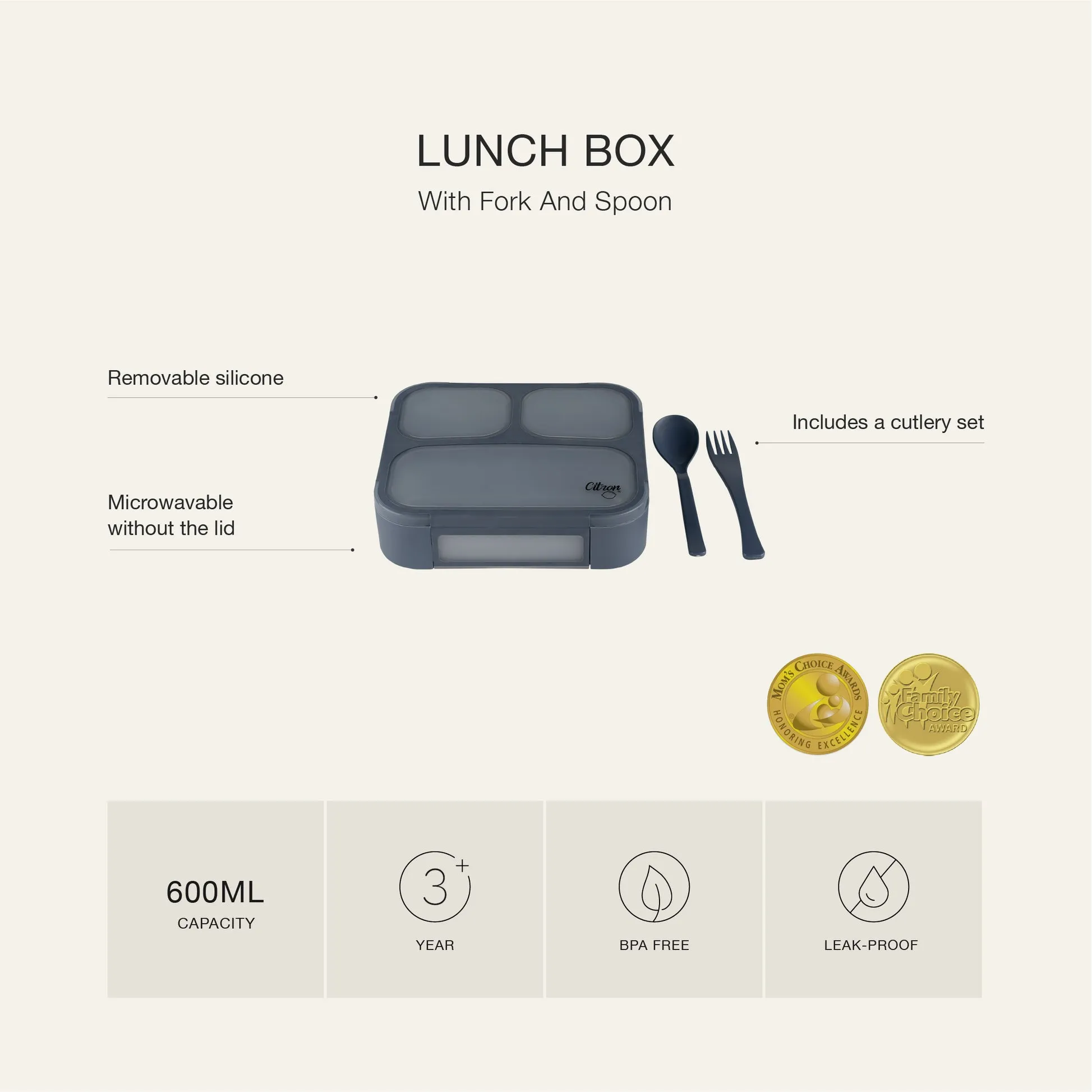 Citron Lunchbox with Fork and Spoon - Purple