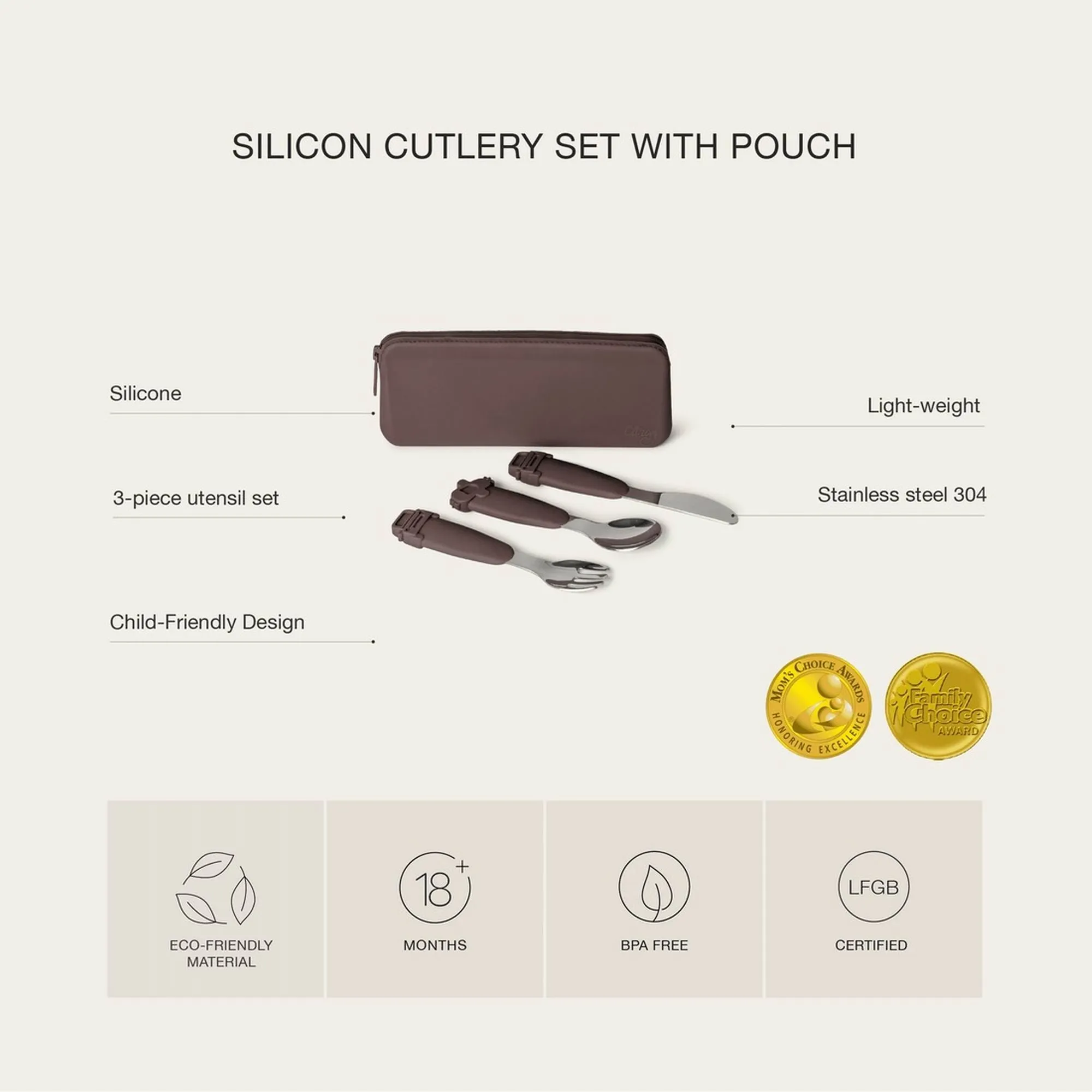 Citron Silicone Cutlery Set With Pouch - Ballerina