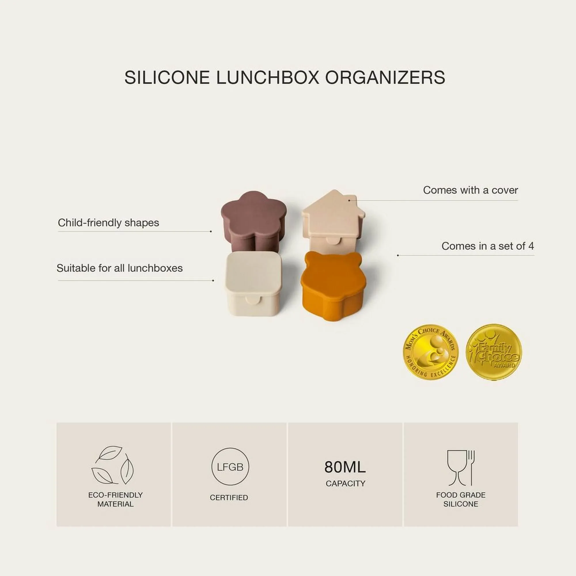 Citron Silicone Lunchbox Organizers - Caramel Olive Green & Grey