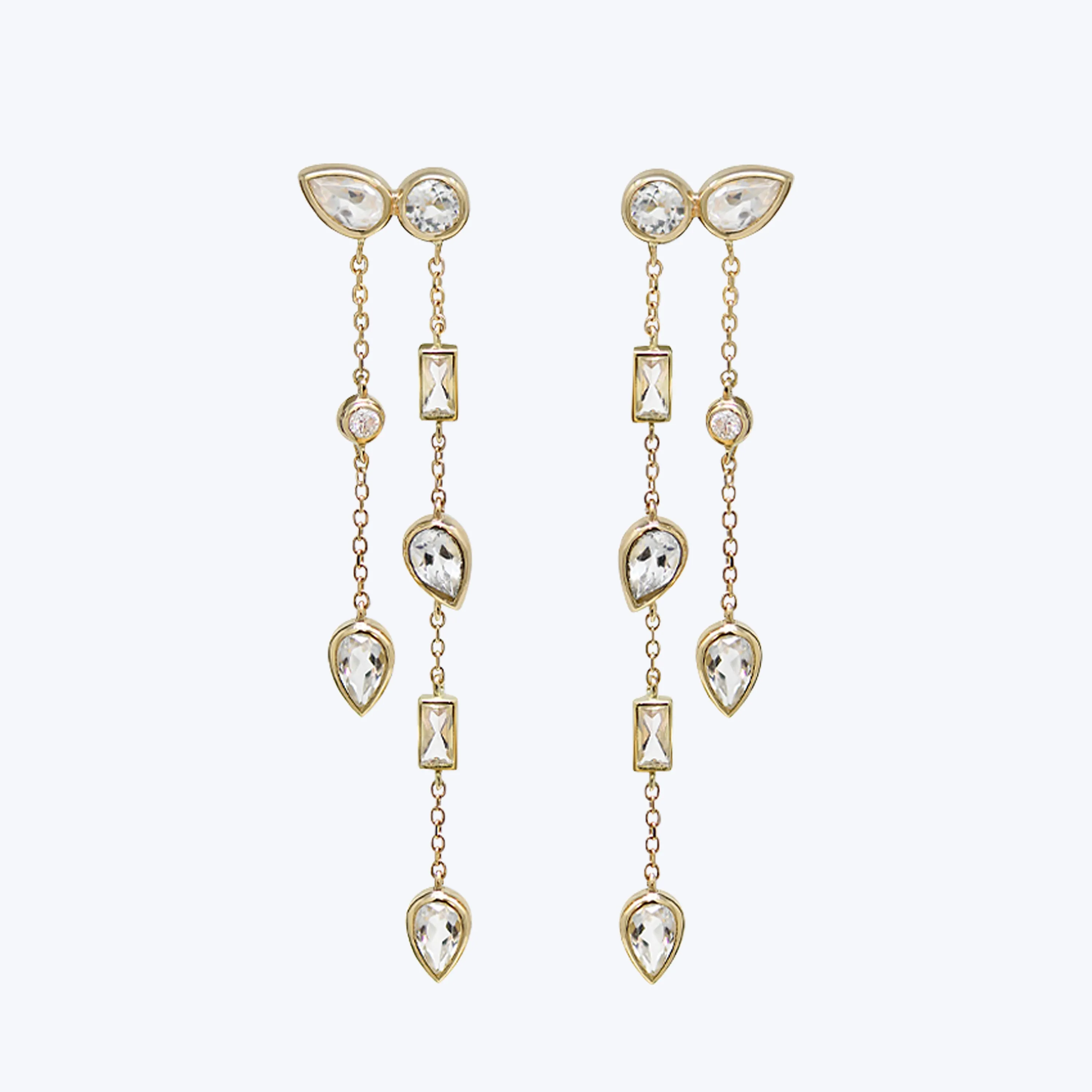 Cleo Liana Double Chain Clear Topaz Chandelier Earrings