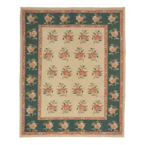 Cream & Green Traditional Flatweave Wool Rug - 8'1" x 9'10"