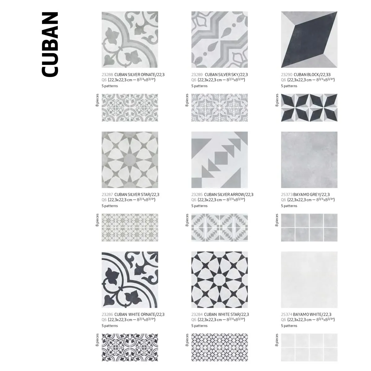 Cuban Silver Star Porcelain Tile 22x22cm Matt