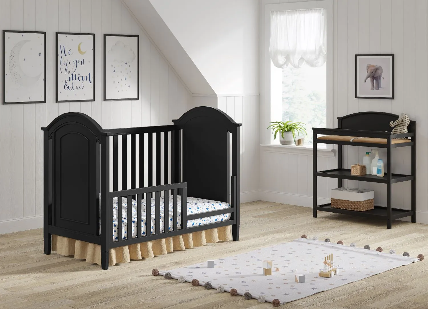 Delia Cottage Crib and Toddler Rail - Black