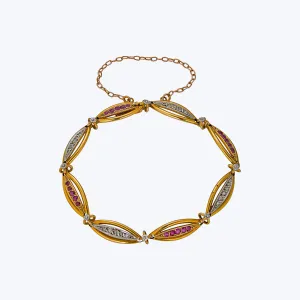 French Victorian 18K Yellow Gold Ruby Diamond Bracelet