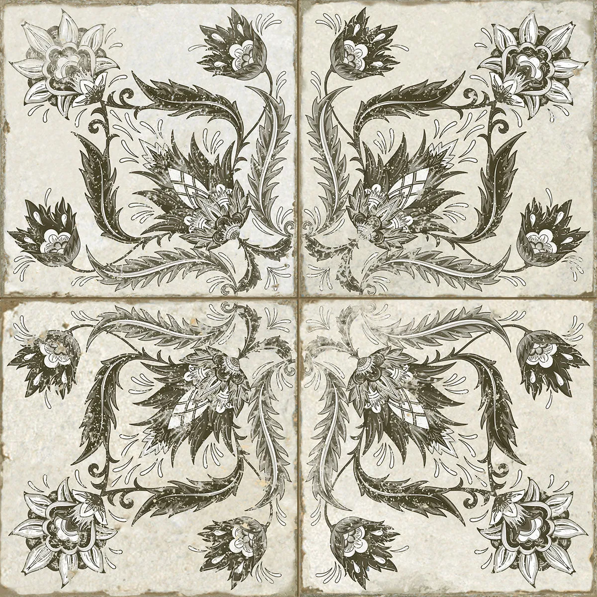 FS Ivy Black Patterned Tile 45x45cm Matt