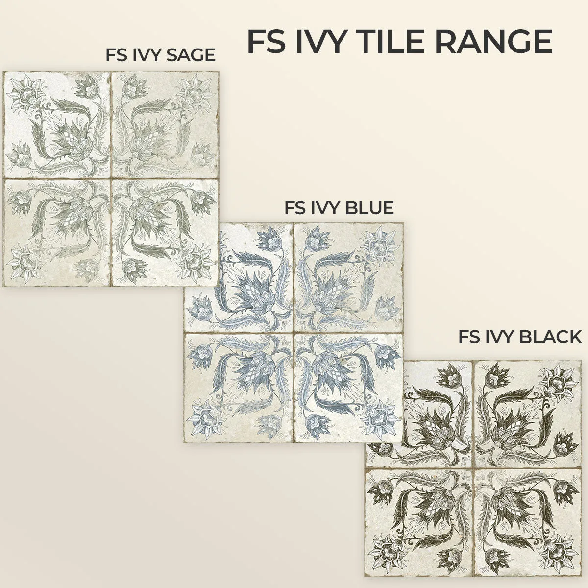FS Ivy Black Patterned Tile 45x45cm Matt