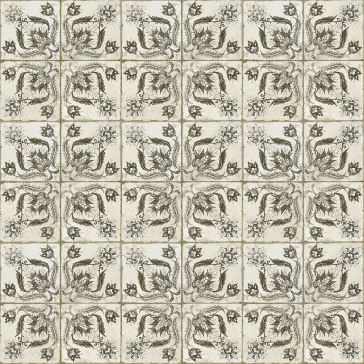 FS Ivy Black Patterned Tile 45x45cm Matt