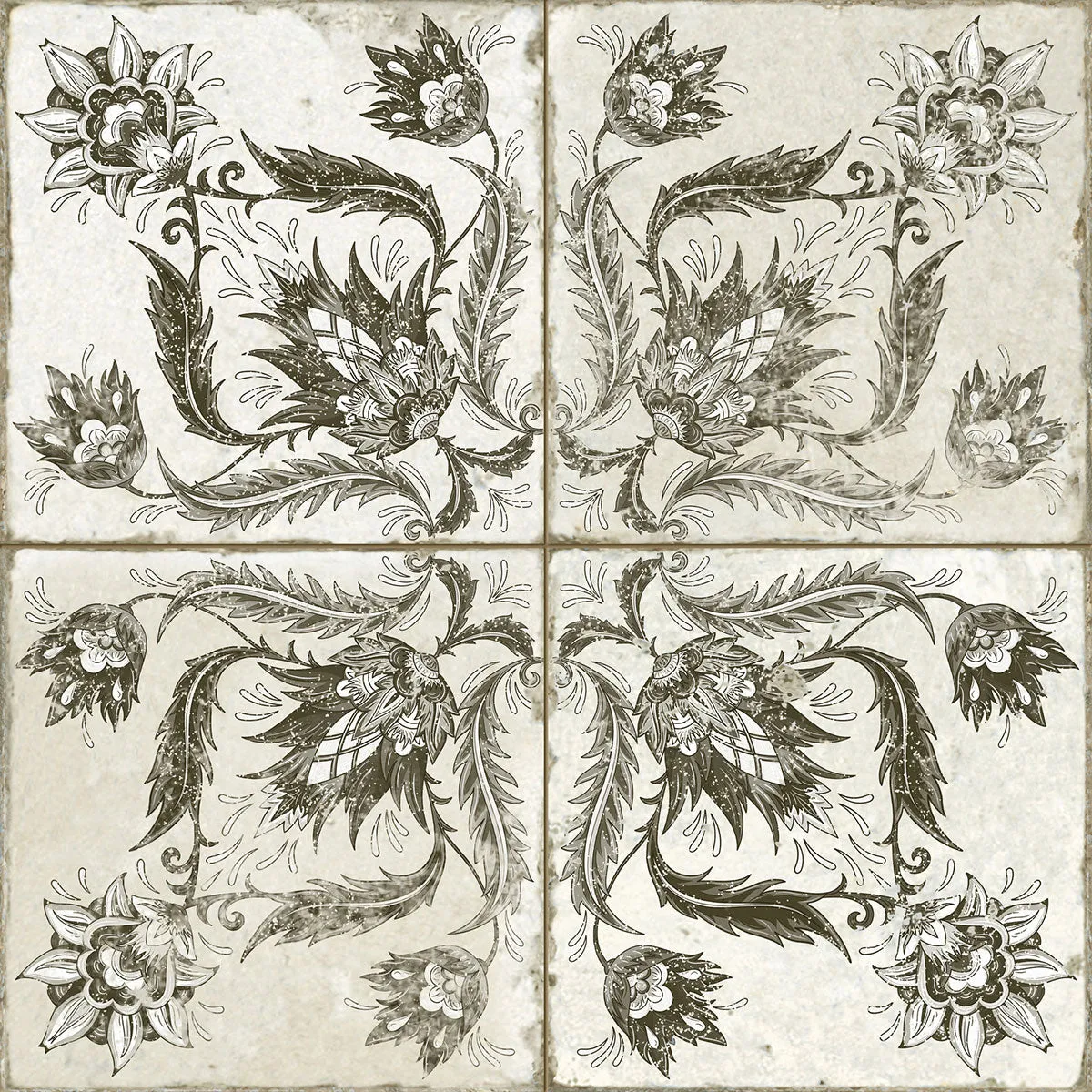 FS Ivy Black Patterned Tile 45x45cm Matt