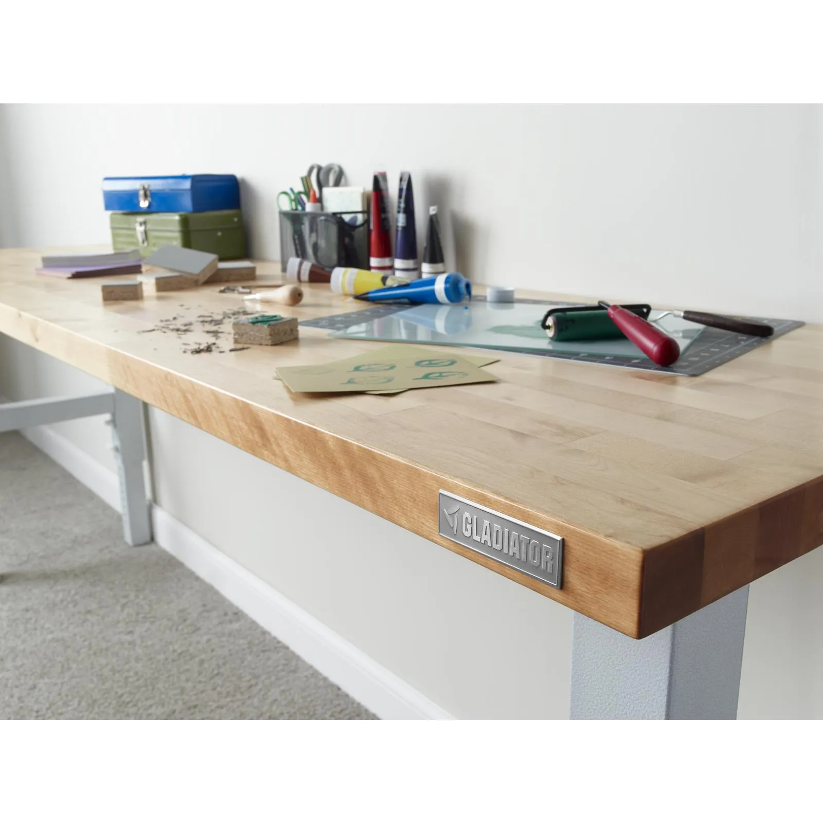 Gladiator Hammered Granite 4' Adjustable Height Hardwood Workbench - GAWB04HWEG