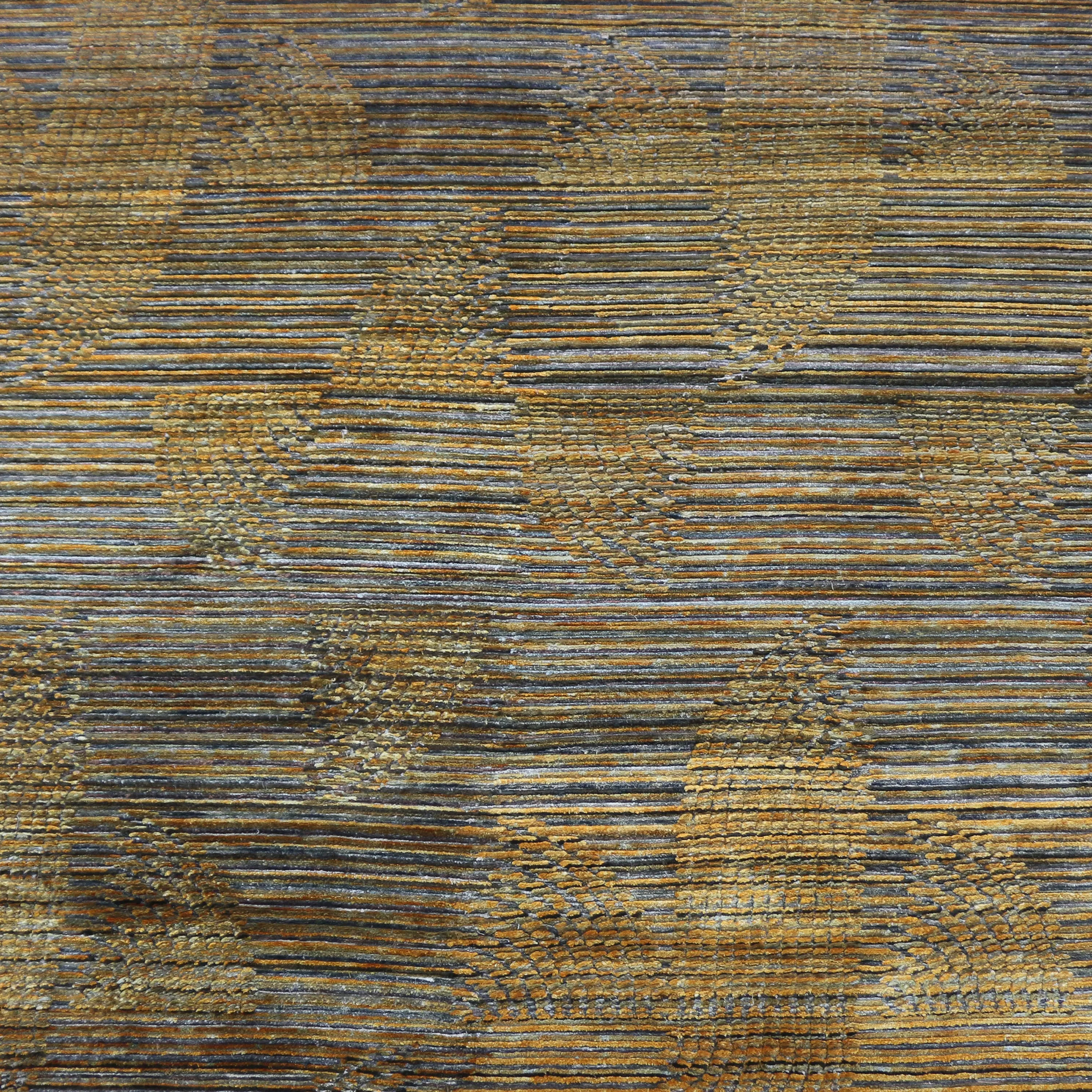 Gold Nu Vibrant Tibetan Contemporary Silk Rug - 9' x 12'