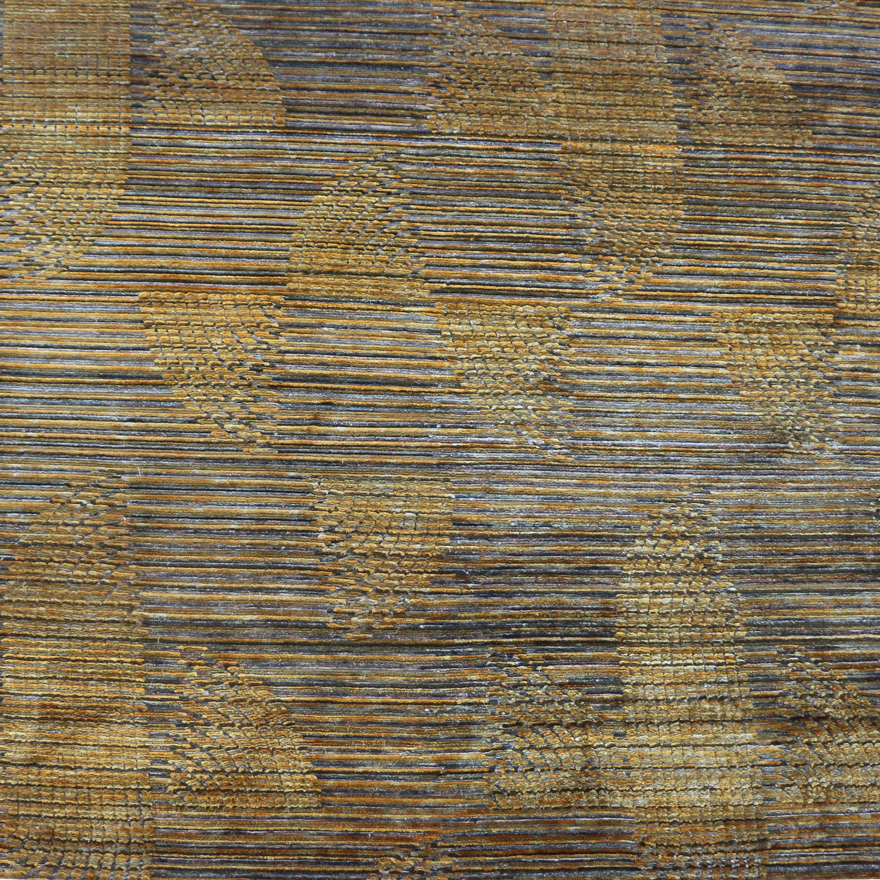 Gold Nu Vibrant Tibetan Contemporary Silk Rug - 9' x 12'
