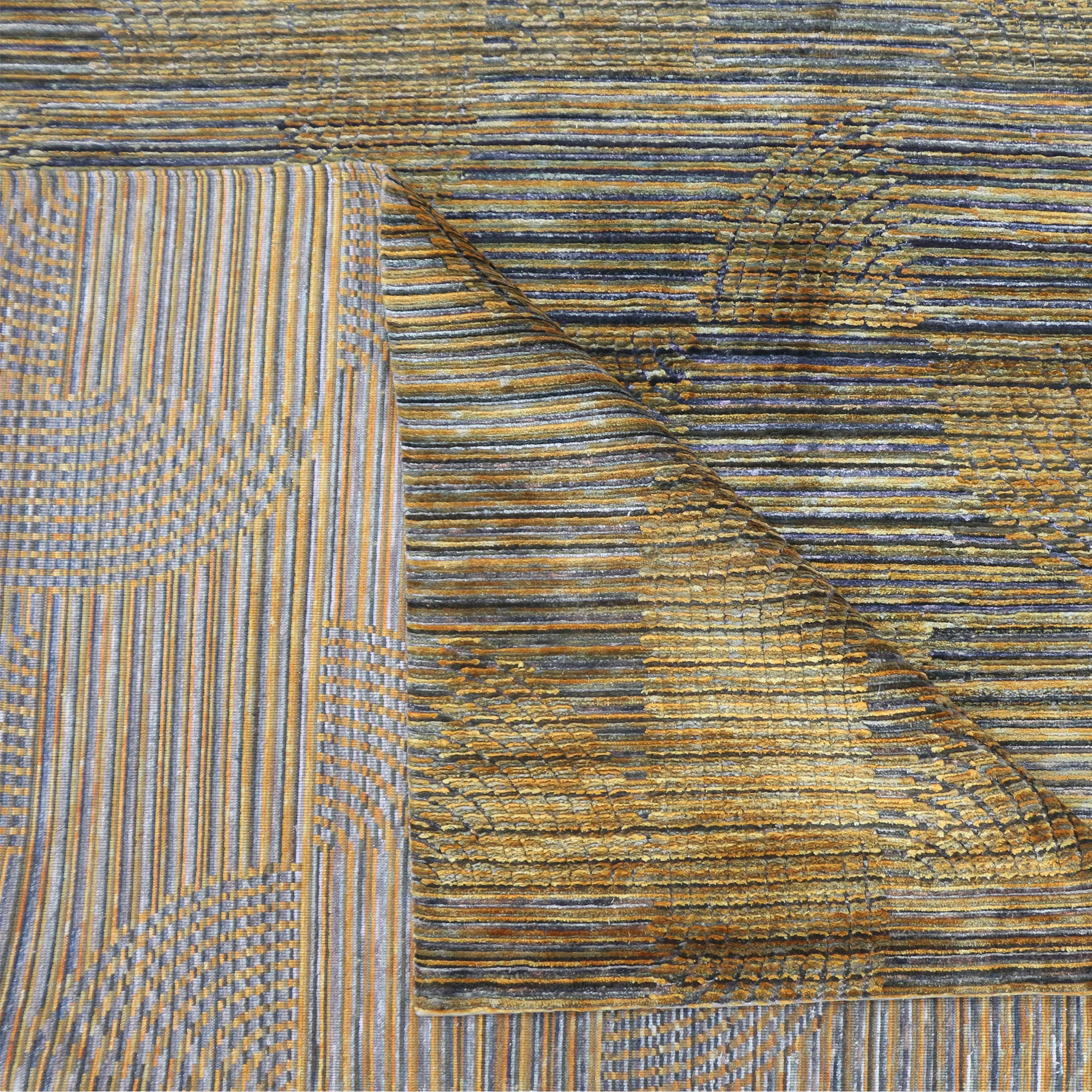 Gold Nu Vibrant Tibetan Contemporary Silk Rug - 9' x 12'