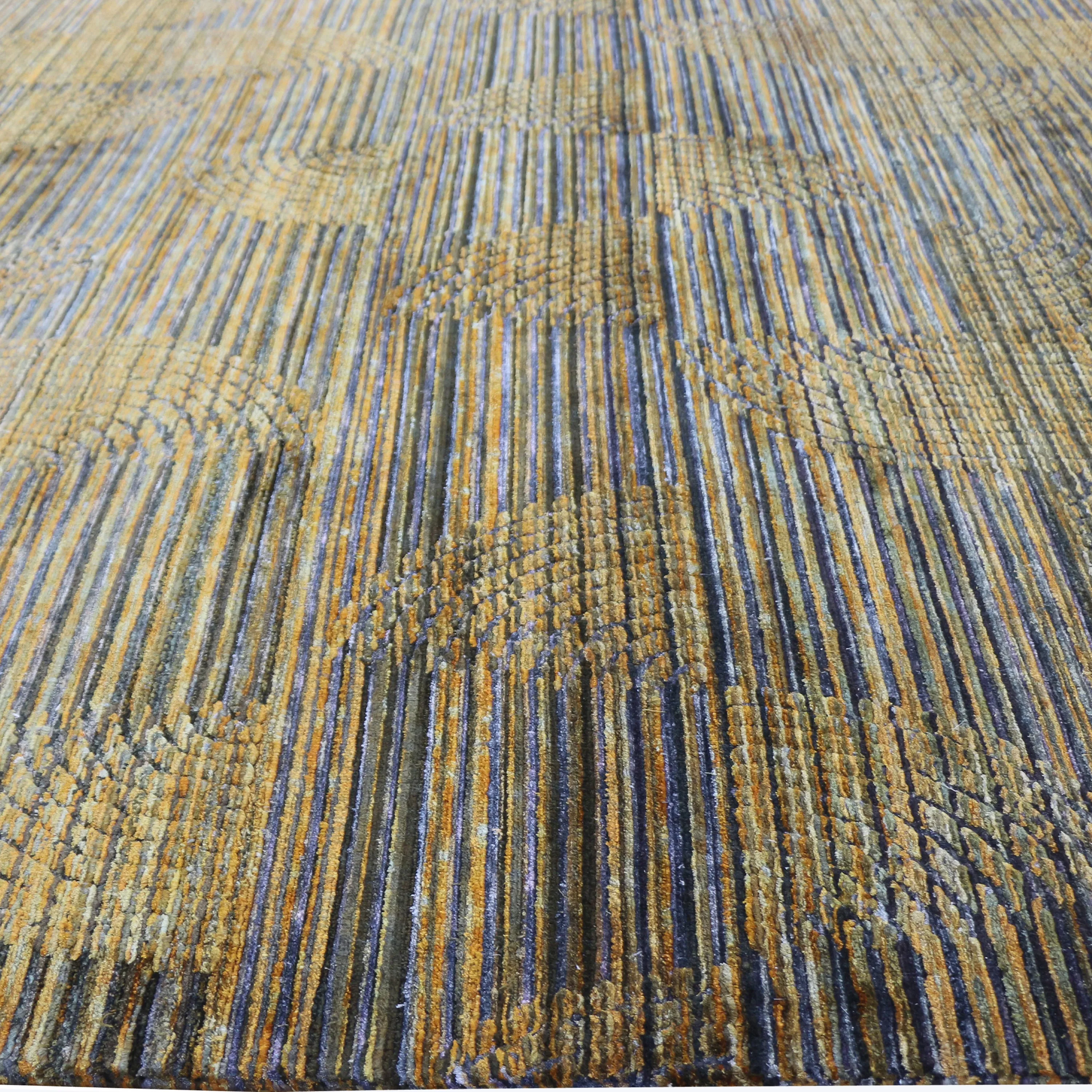 Gold Nu Vibrant Tibetan Contemporary Silk Rug - 9' x 12'