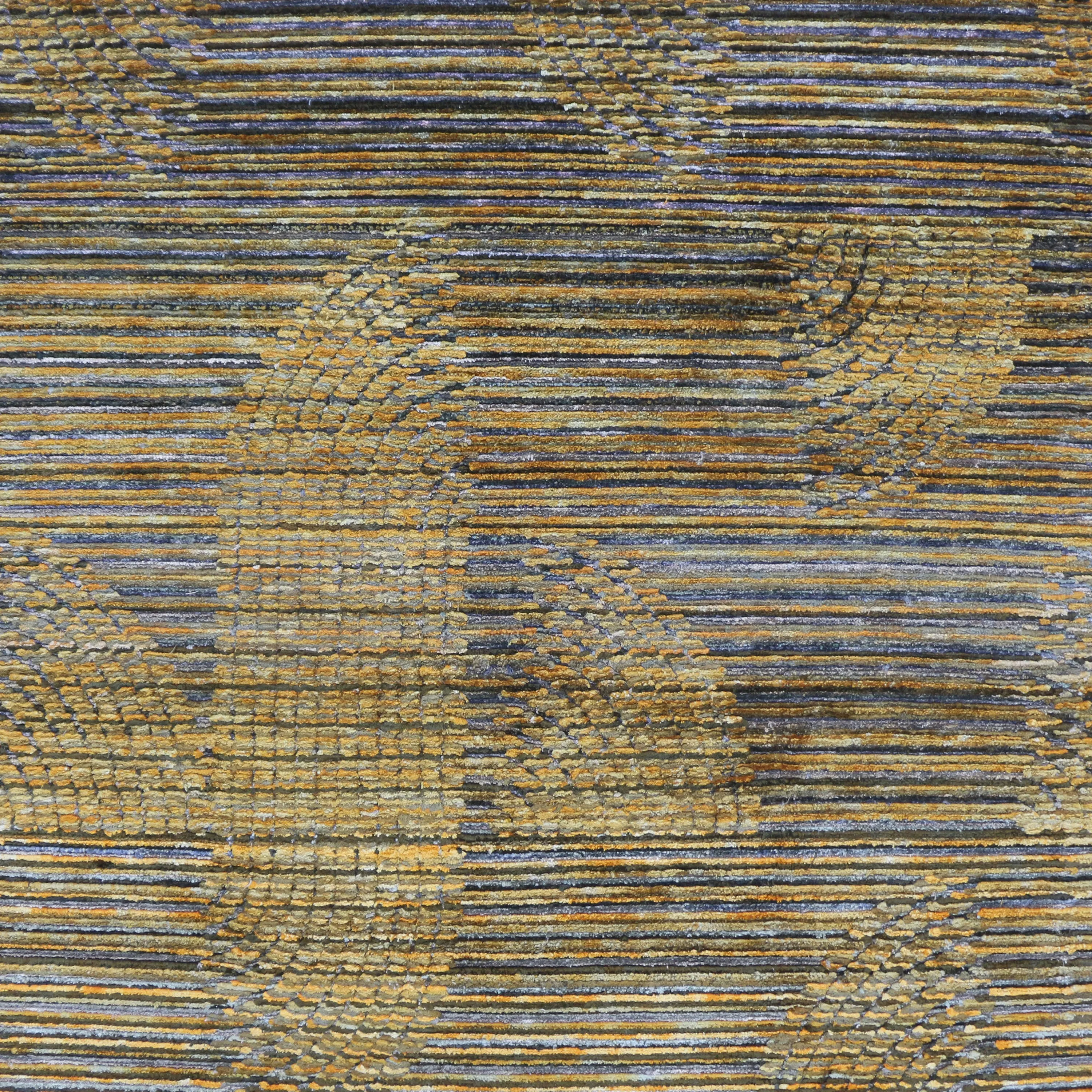 Gold Nu Vibrant Tibetan Contemporary Silk Rug - 9' x 12'