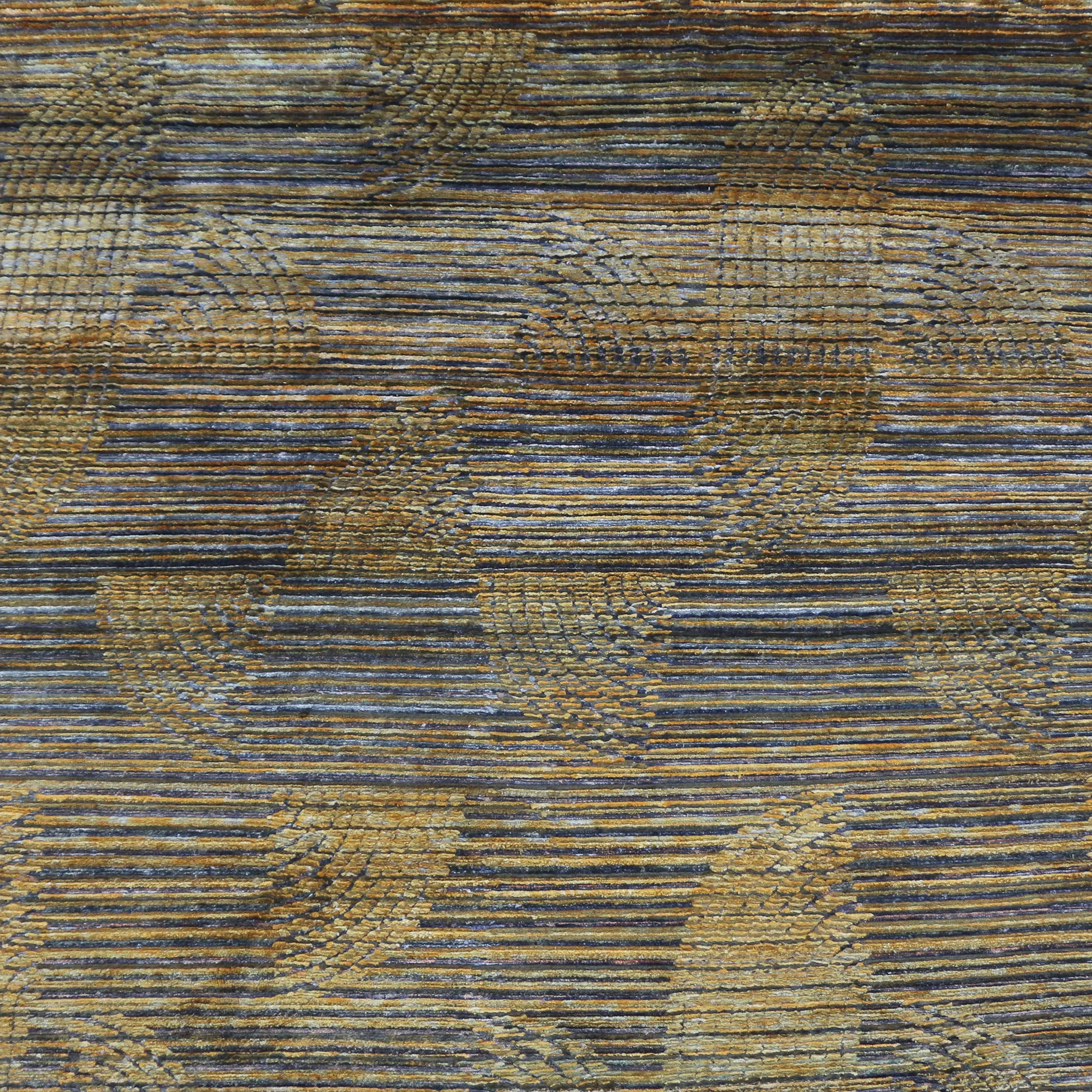 Gold Nu Vibrant Tibetan Contemporary Silk Rug - 9' x 12'