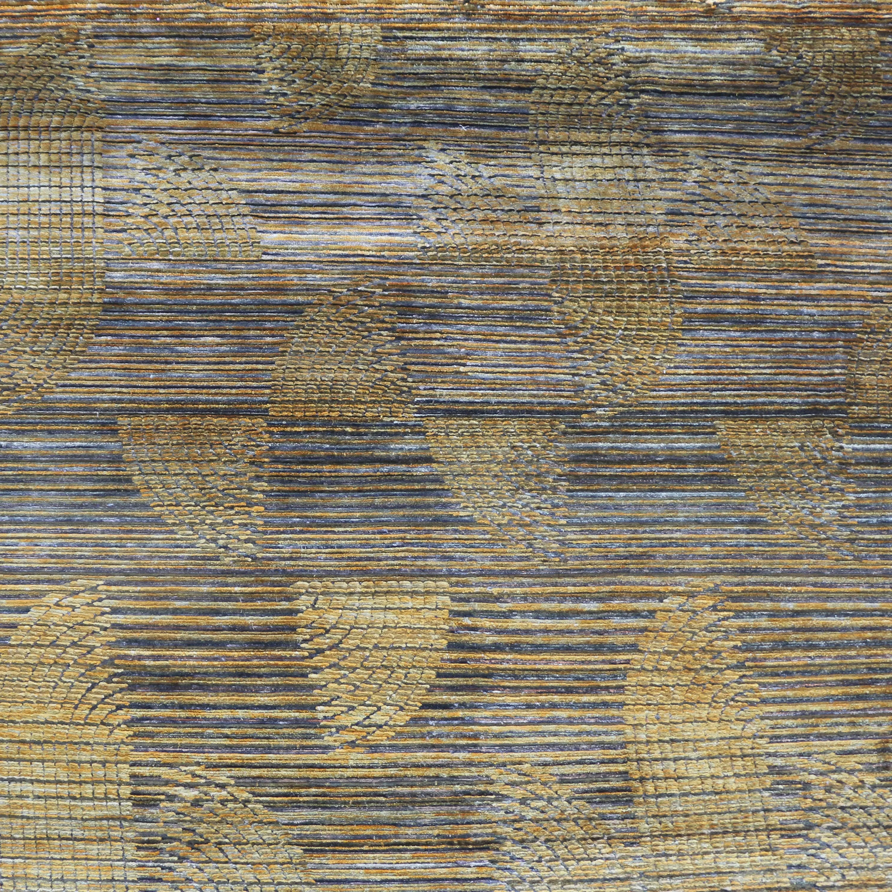 Gold Nu Vibrant Tibetan Contemporary Silk Rug - 9' x 12'