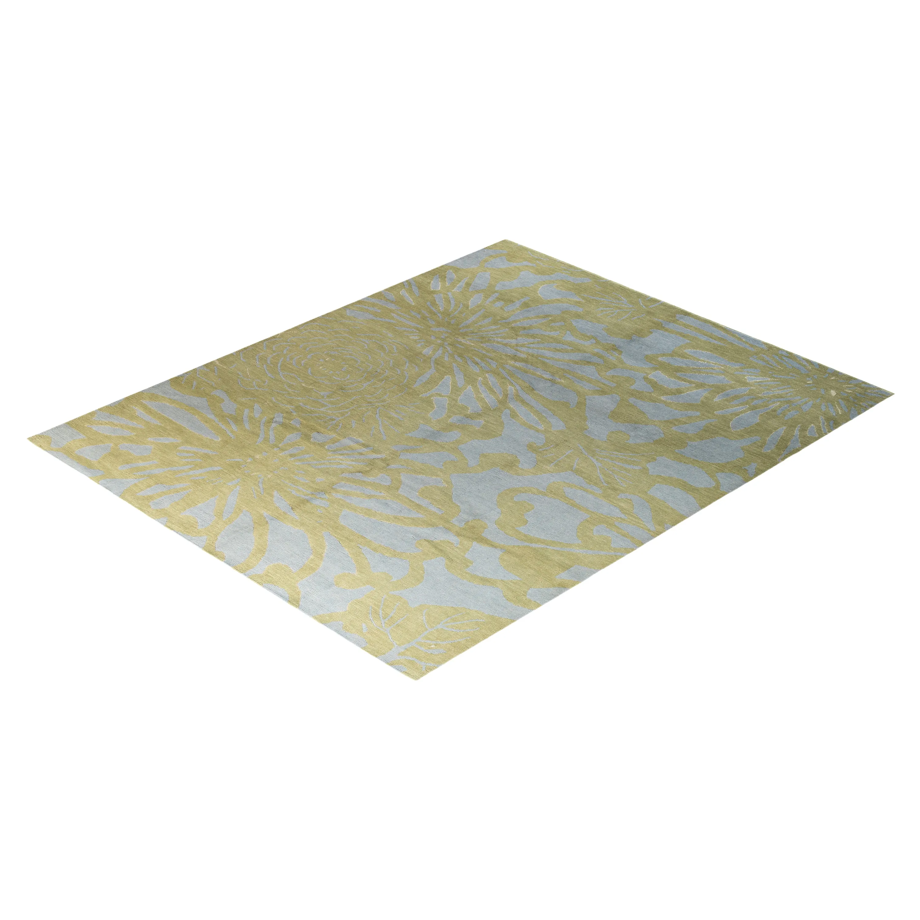 Green Contemporary Wool Silk Blend Rug - 8' x 9'8"