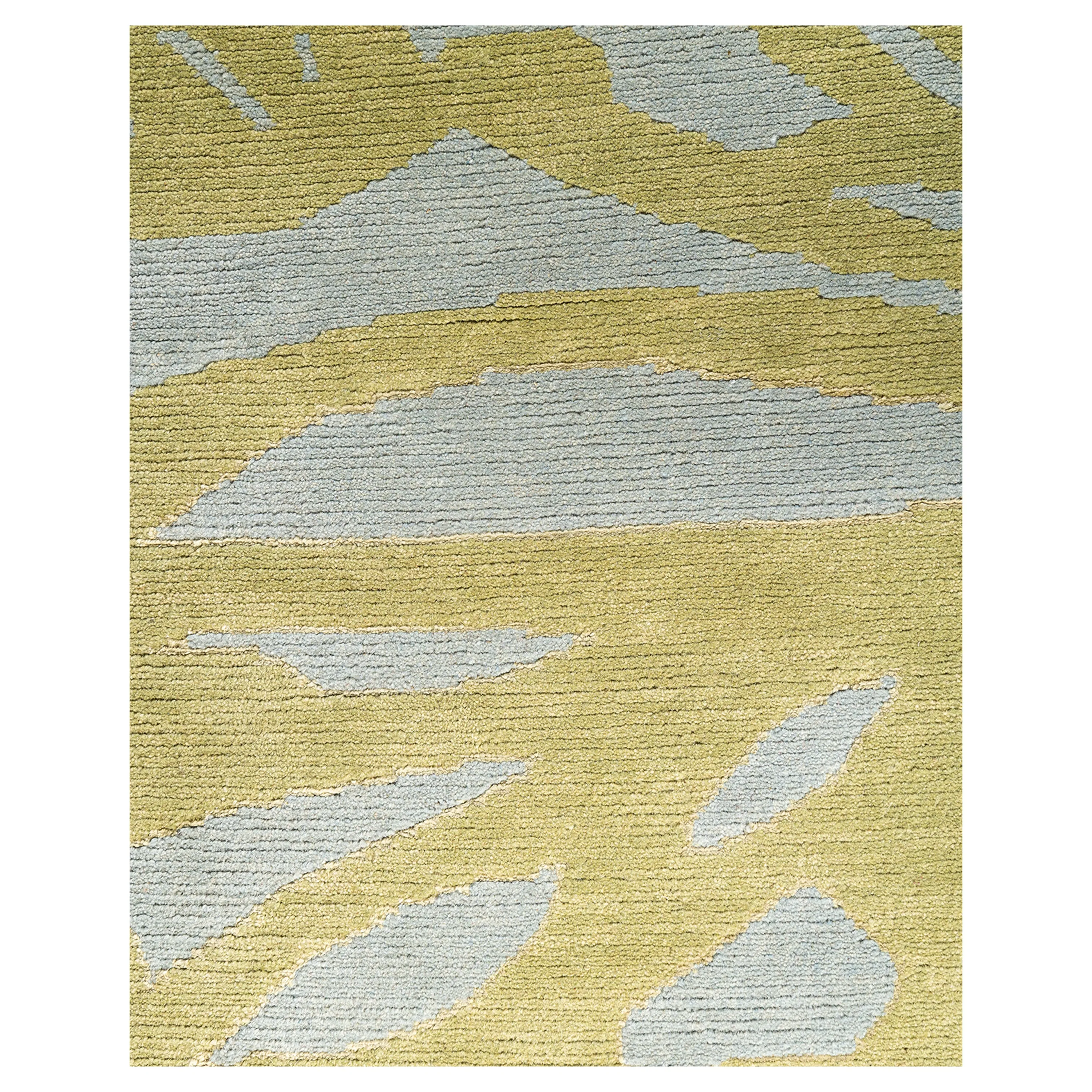 Green Contemporary Wool Silk Blend Rug - 8' x 9'8"