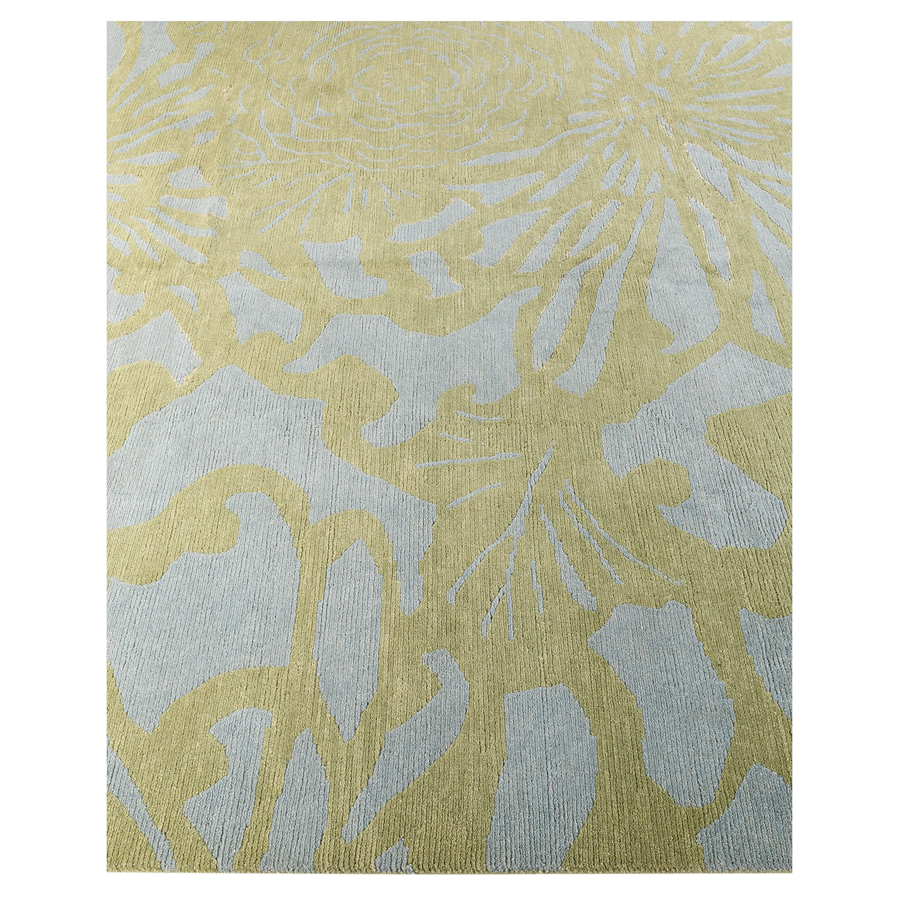 Green Contemporary Wool Silk Blend Rug - 8' x 9'8"