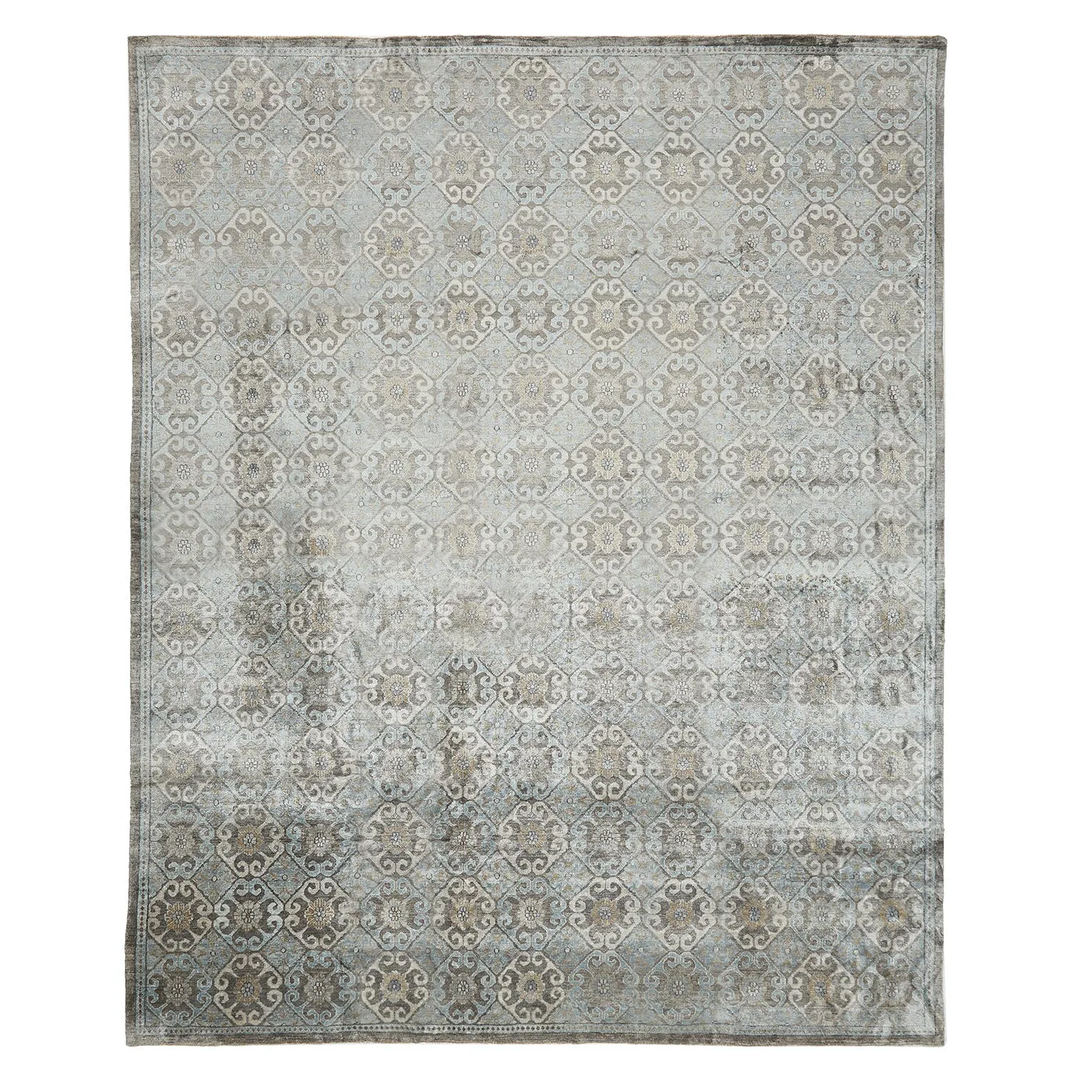Grey Geometric Transitional Wool Rug - 12' x 15'