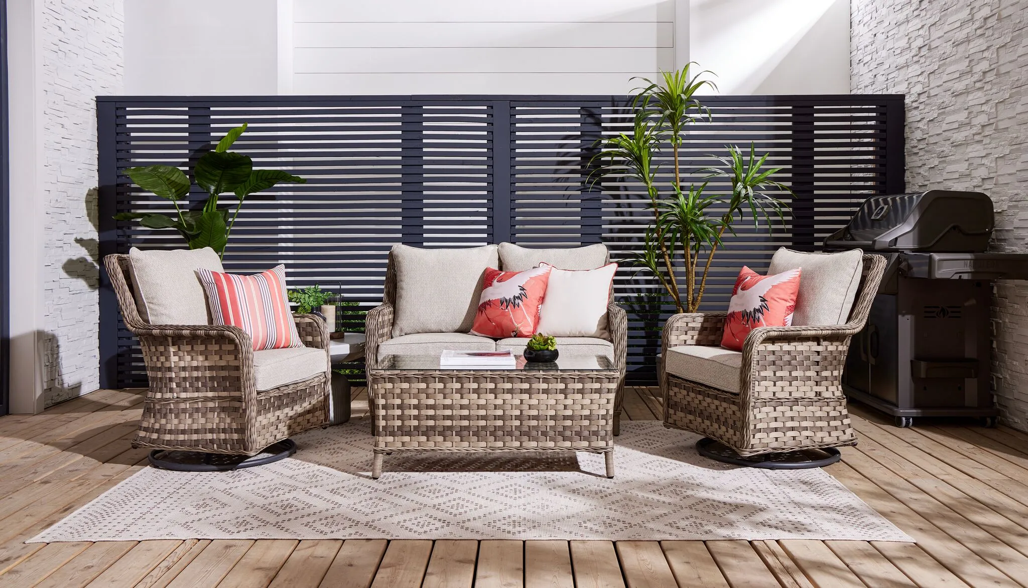 Isla 4 - Piece Outdoor Conversation Set with 2 Swivel Chairs - Grey Beige