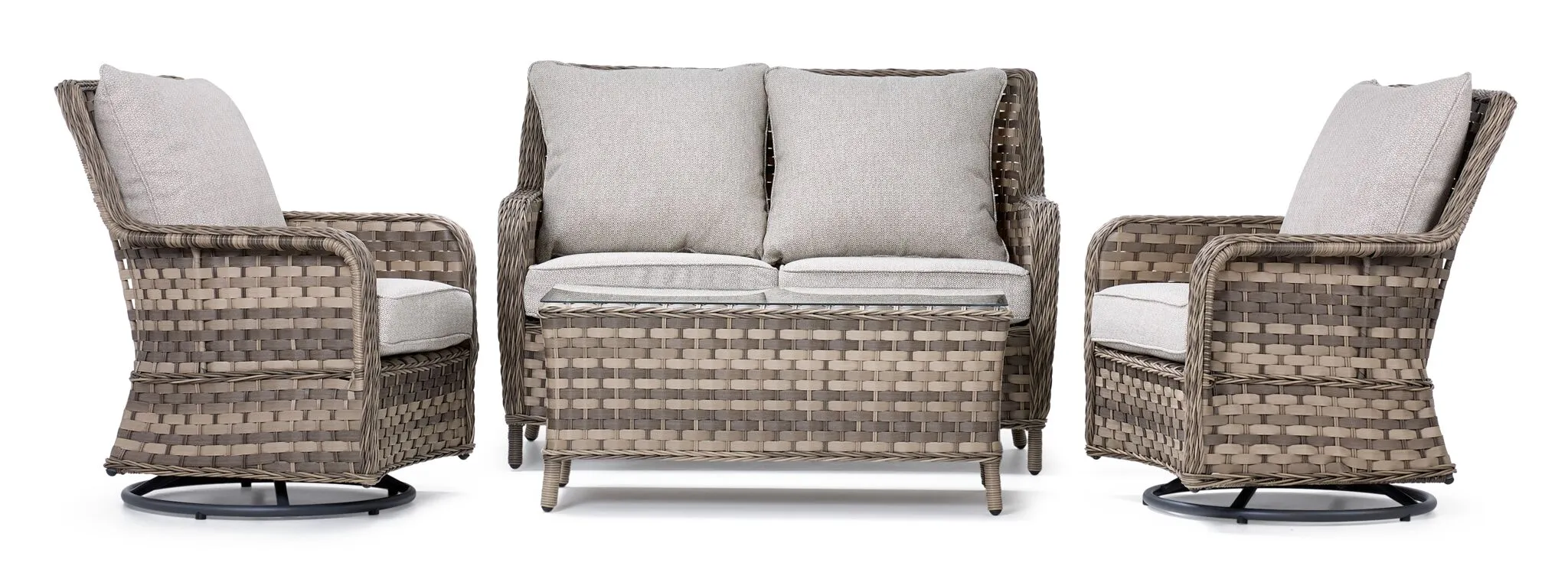 Isla 4 - Piece Outdoor Conversation Set with 2 Swivel Chairs - Grey Beige