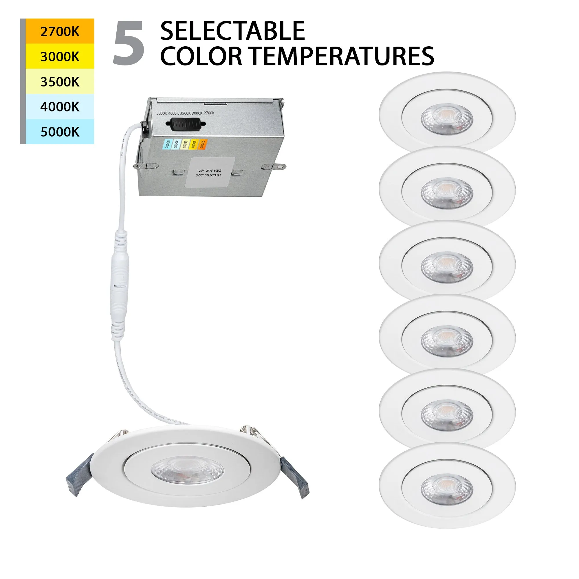 Lotos 4" LED Round Adjustable 5-CCT Selectable Recessed Kit (Pack of 6)